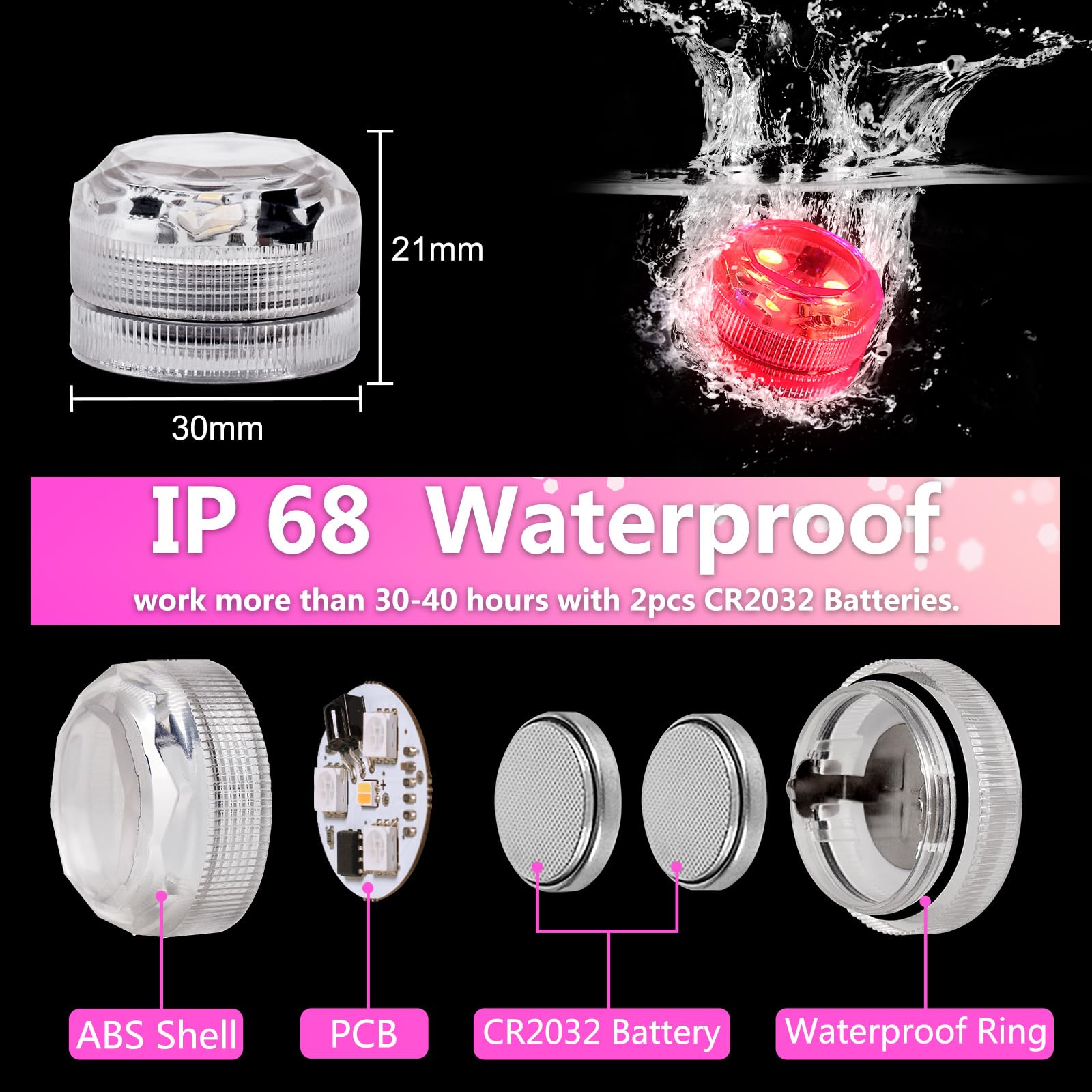 Idyl Light Submersible Led Lights With Remotes, Waterproof Tea Lights Candles Battery Operated Rgb Color Changing Small Led Light For Vase Pool Pond Lantern Halloween(20Pack)