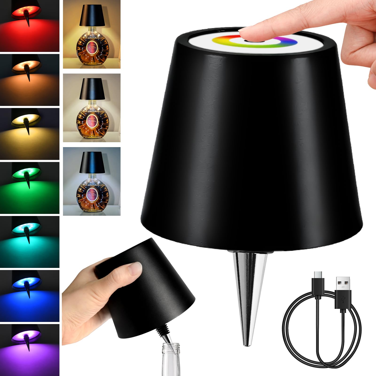Vvlons Wireless Bottle Lamp, 5200Mah Rgb Wireless Wine Bottle Light With 4 Color Mode Stepless Dimmable Rechargeable Touch Led Wine Bottle Table Lamp Battery Operated Lamp For Bar Home Bedroom Dining