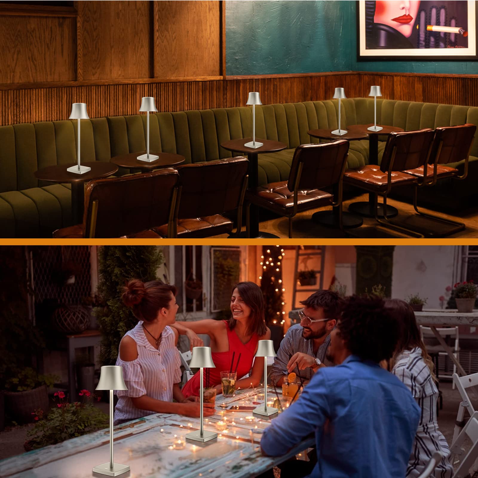 Shangcai Led Desk Lamp Cordless Table Light, Rechargeable Battery Powered 3 Levels Brightness Dimmable For Outdoor Portable Restaurant Dining Lights Set Of 2 Pack Silver