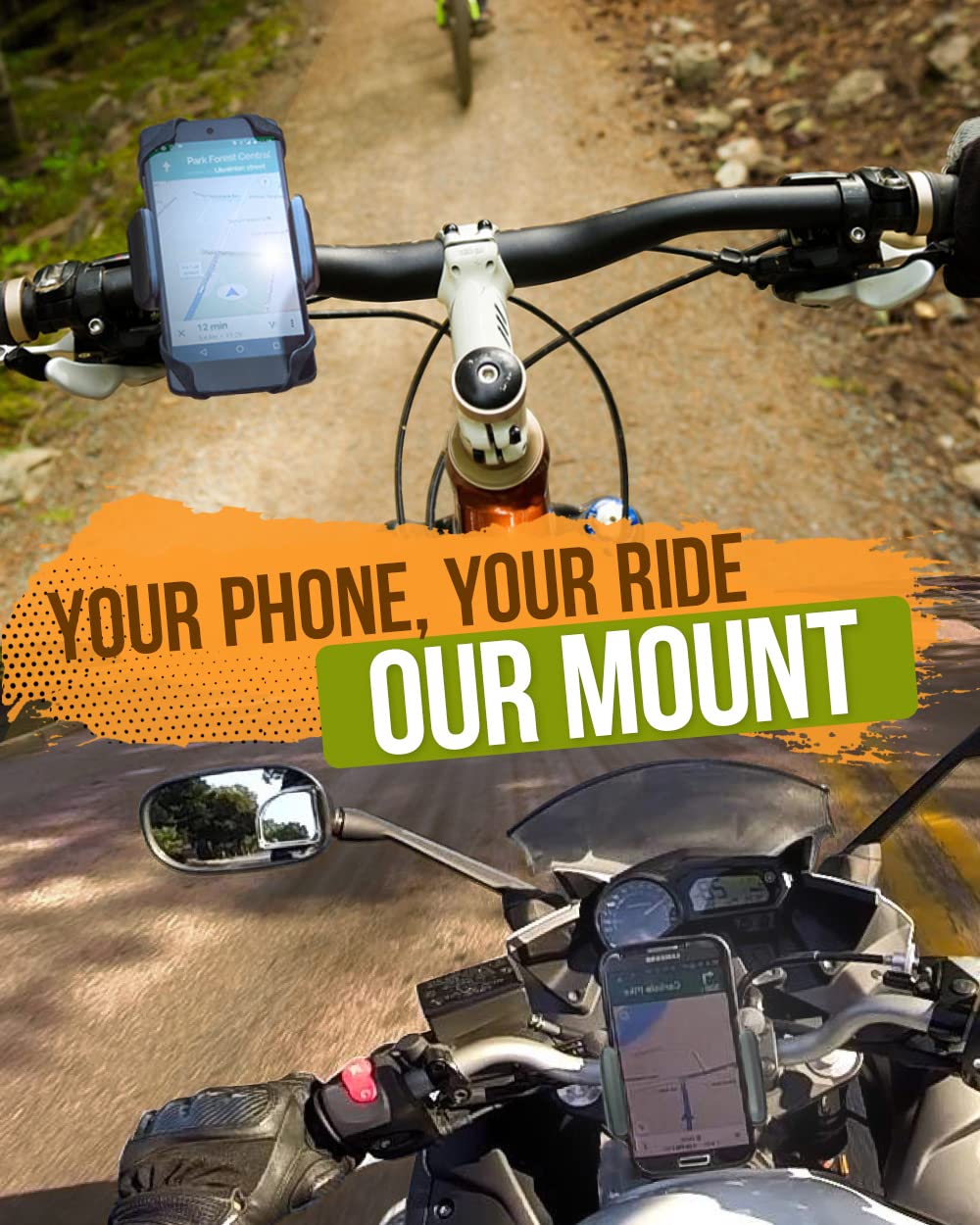 Caw.Car Accessories Bike & Motorcycle Phone Mount - For Iphone 14 Pro (13, 12, Se, Plus/Max), Galaxy S22 Or Any Cell Phone - Universal Handlebar Holder For Atv, Bicycle & Motorbike. +100 To Safeness & Comfort