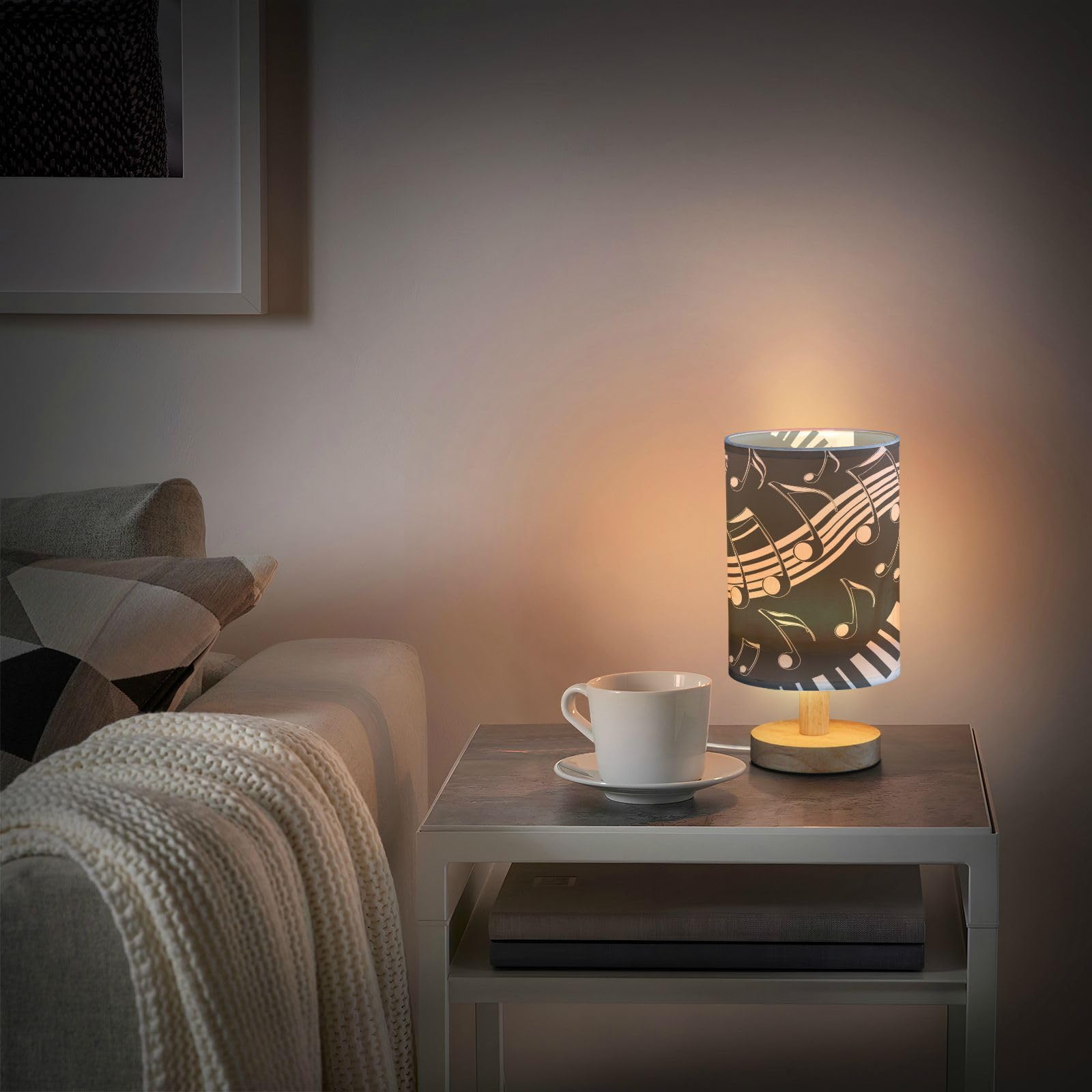 Dussdil Music Theme Desk Lamp Piano Notes Bedside Lamp Table Lamps Cylinder Nightstand Lamp For Bedroom Living Room Office Decor