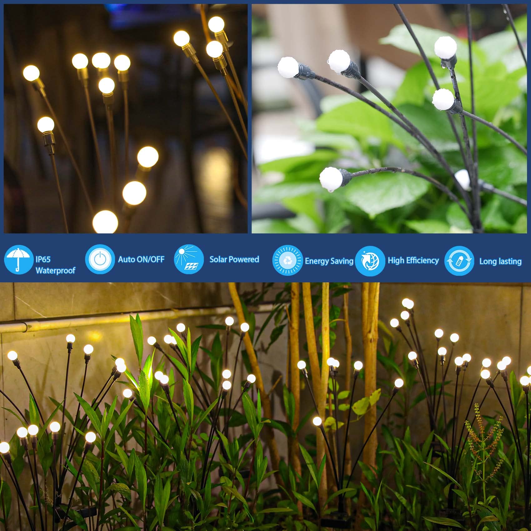 Tonulax Solar Garden Lights - Solar Swaying Light, Sway By Wind, Outdoor Lights, Yard Patio Pathway Decoration, High Flexibility Iron Wire & Heavy Bulb Base, Warm White (4 Pack)