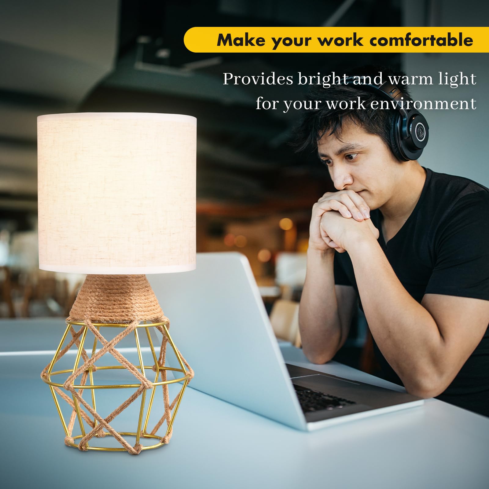 Hamilyeah Gold Table Lamps Set Of 2, Bedside With Fabric Shade, Woven For Nightstand With On/Off Switch, Modern Simple For Bedroom, Living Room