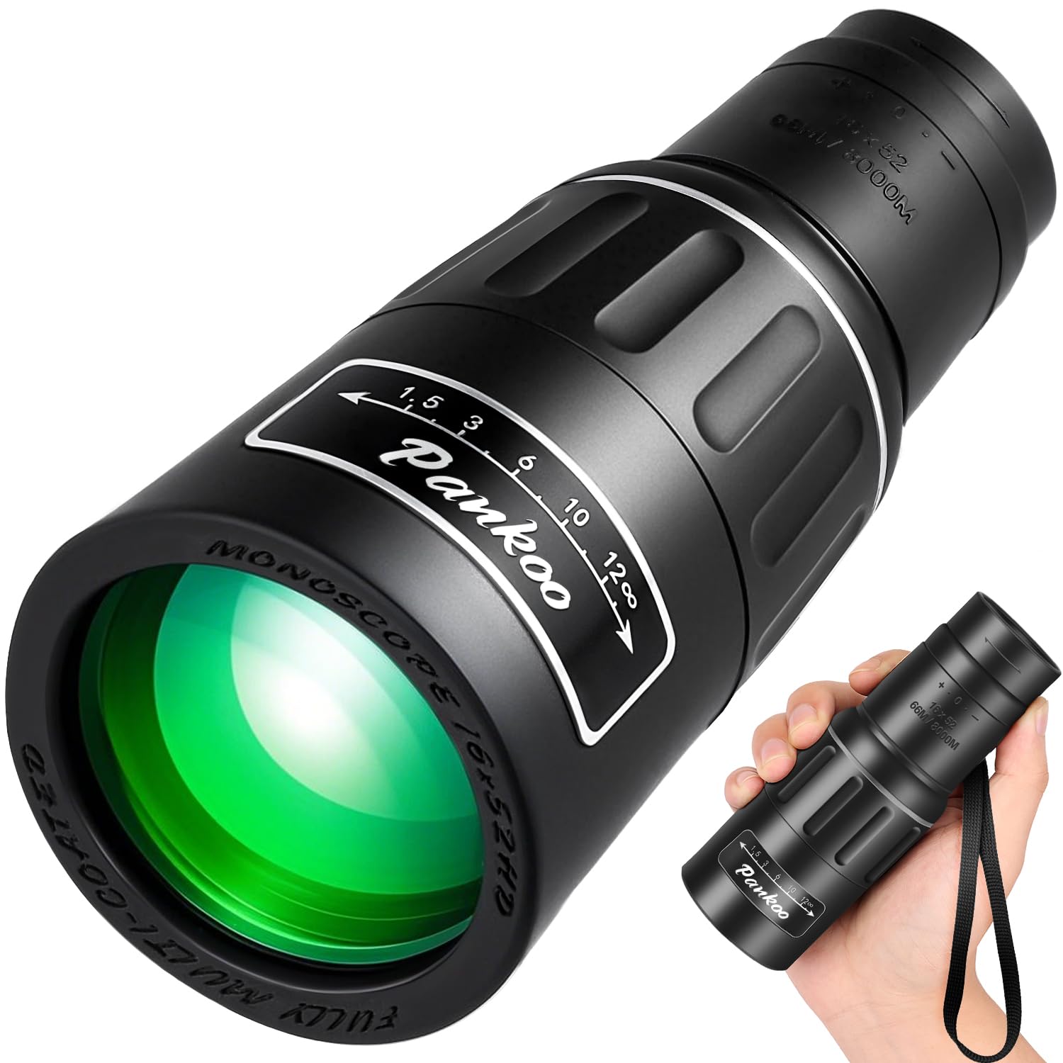 Pankoo 16X52 Monocular Telescope,  High Power Prism Compact Monoculars For Adults Kids, Hd Monocular Scope For Bird Watching Hiking Concert Travelling, D-Black
