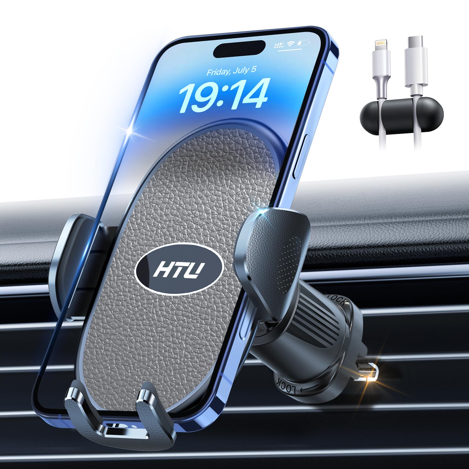 Htu 【Military-Grade】 Car Phone Holder,【Strongest & Longest Steel-Hook】 Car Vent Mount, Hands 360° Adjustable Automobile Cradle Air Clip Stand For Iphone 16 15 14 13 12 Pro Max Samsung (Dark Grey)