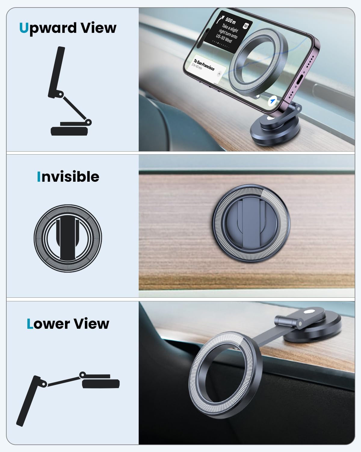 Apps2Car Foldable Metal Magnetic Car Phone Mount For Magsafe Iphone 16 15 14 13 12 Pro Max Plus Mini Magsafe Case, One-Hand Operation