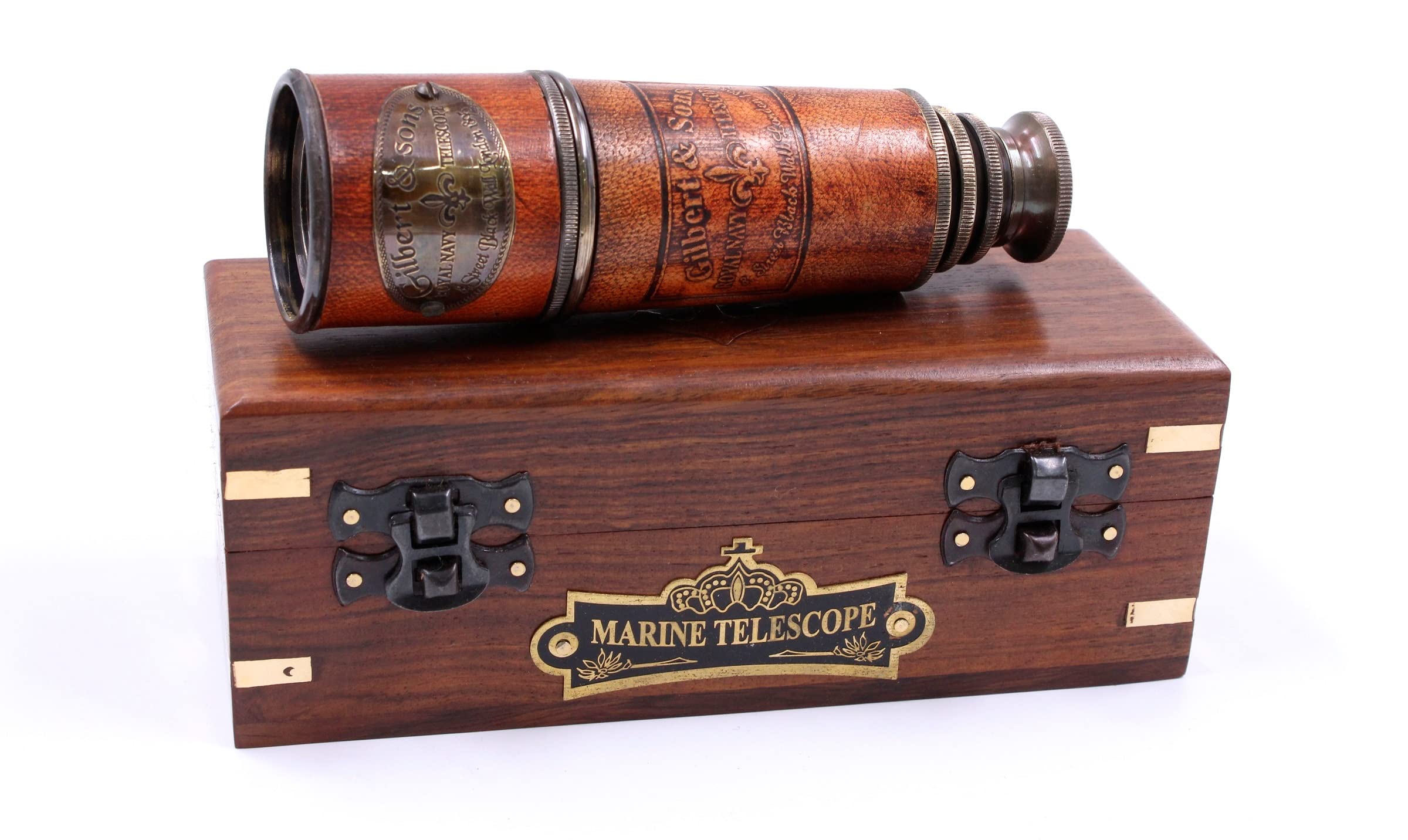 Us Handicrafts Handcrafted Brass Nautical Telescope  Vintage Replica Spyglass  Antique Nautical Collectible Decor  Functional 15-Inch Brass Telescope With Box