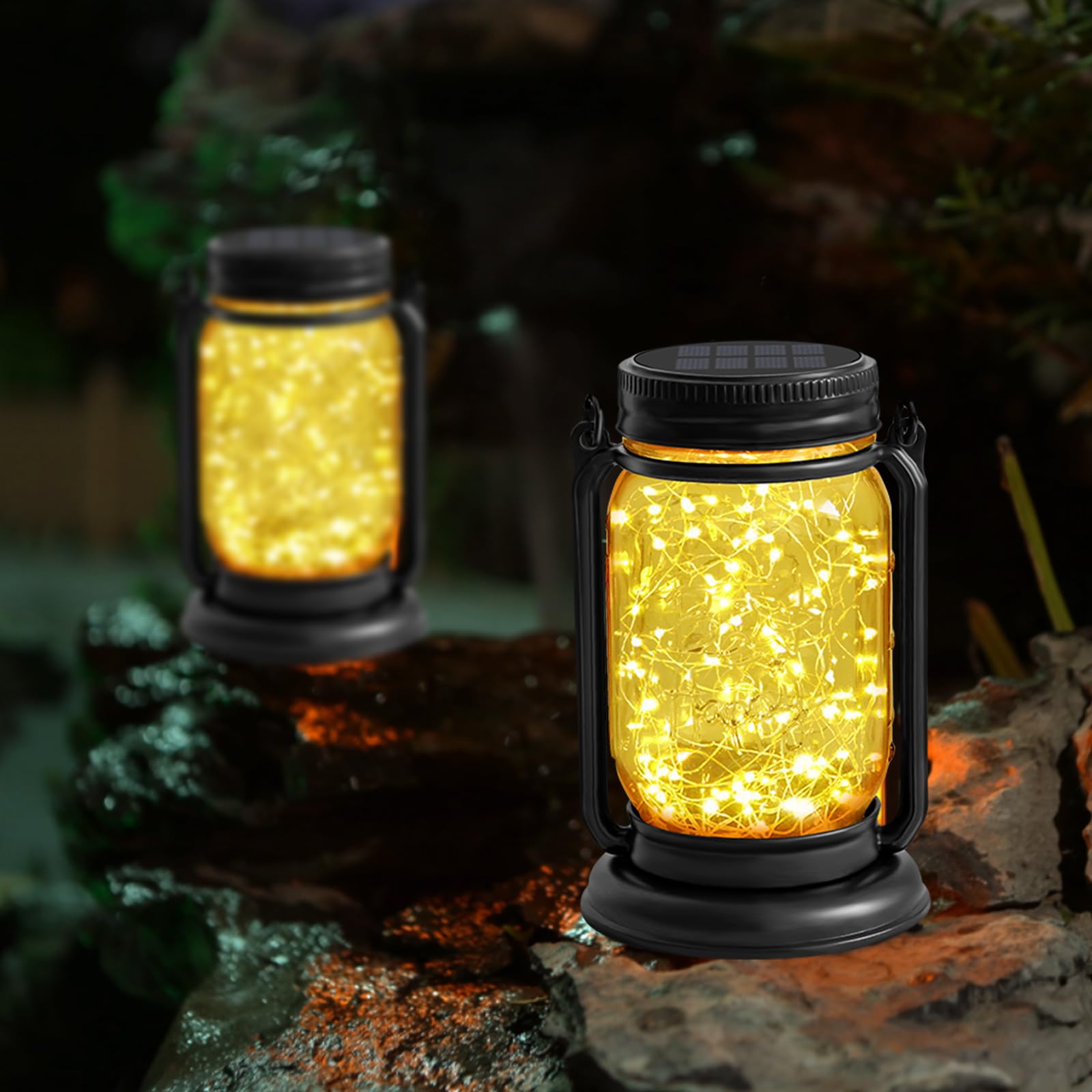 Yjfwal 4 Pack Hanging Solar Lantern Lights,Vintage Glass Mason Jar Solar Fairy Lights, Mothers Day  For Woman Mom Grandmom,Outdoor Decorative Waterproof Table Lamp With Stakes For Patio Yard Lawn Tree