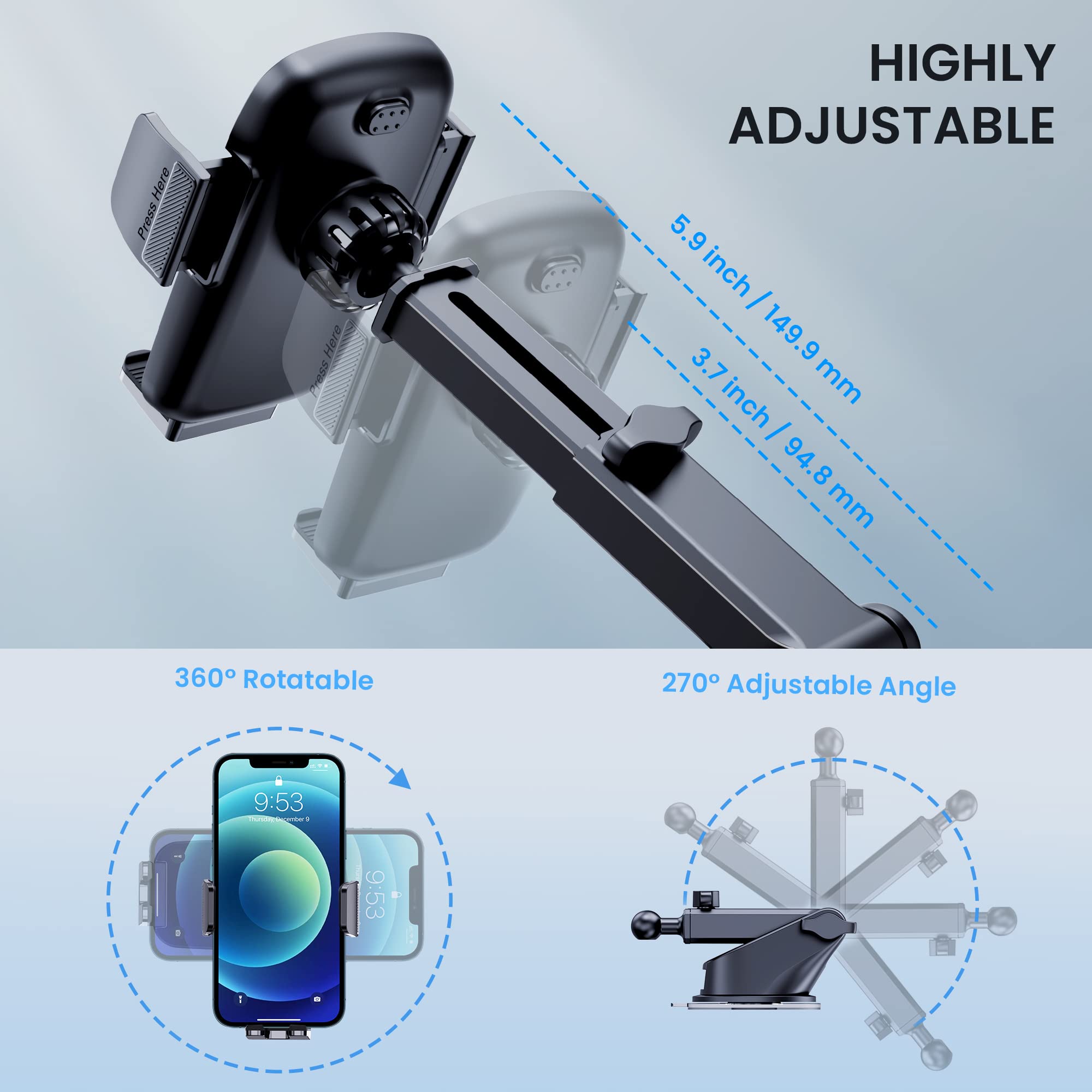 Fesiyoye Car Phone Mount [Washable & Reusable Suction] Phone Stand For Car Phone Holder Mount Dashboard Windshield Accessories Automobile Cell Phone Holder For Iphone Smartphone Universal Cradles