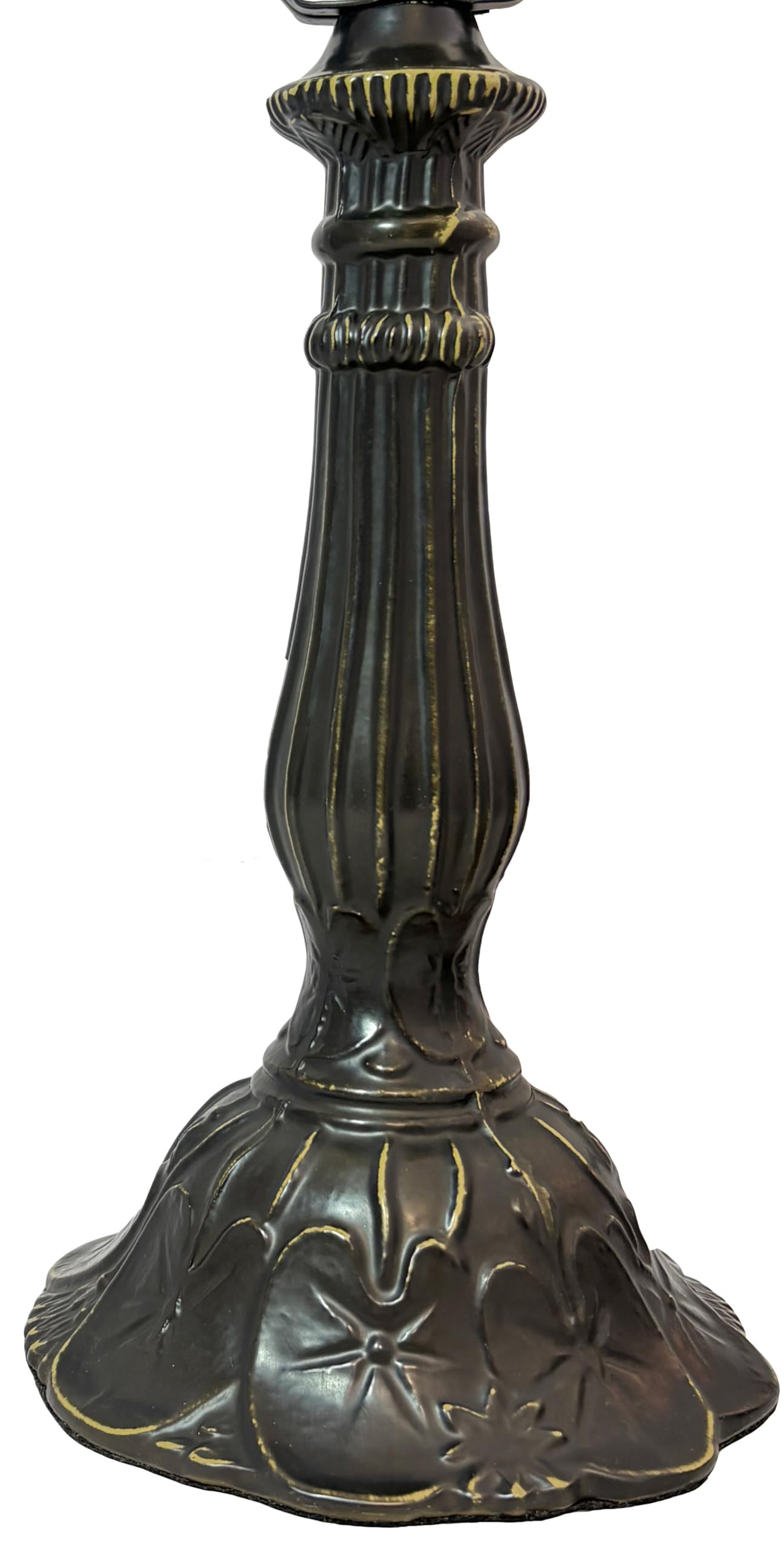 Rainbow Art Glass Lily Metal Lamp Base, Antique Bronze Finish With Gold Highlights, Nicely Weighted, 17.25" Tall