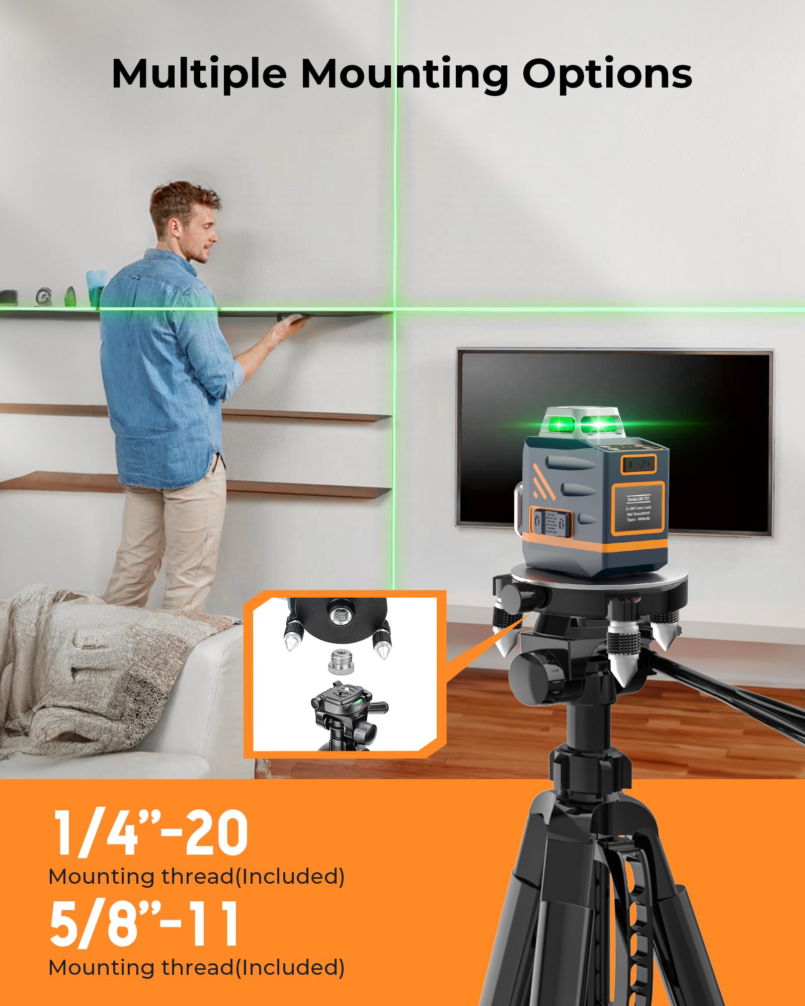 Cigman 59-Inch Lightweight Adjustable Laser Level Tripod With 3-Way Swivel Pan Head, Bubble Level, Phone Holder, Quick Release Plate With 1/4" Screw Mount & 5/8" Unf Adapter Nut, Camera & Phone Tripod
