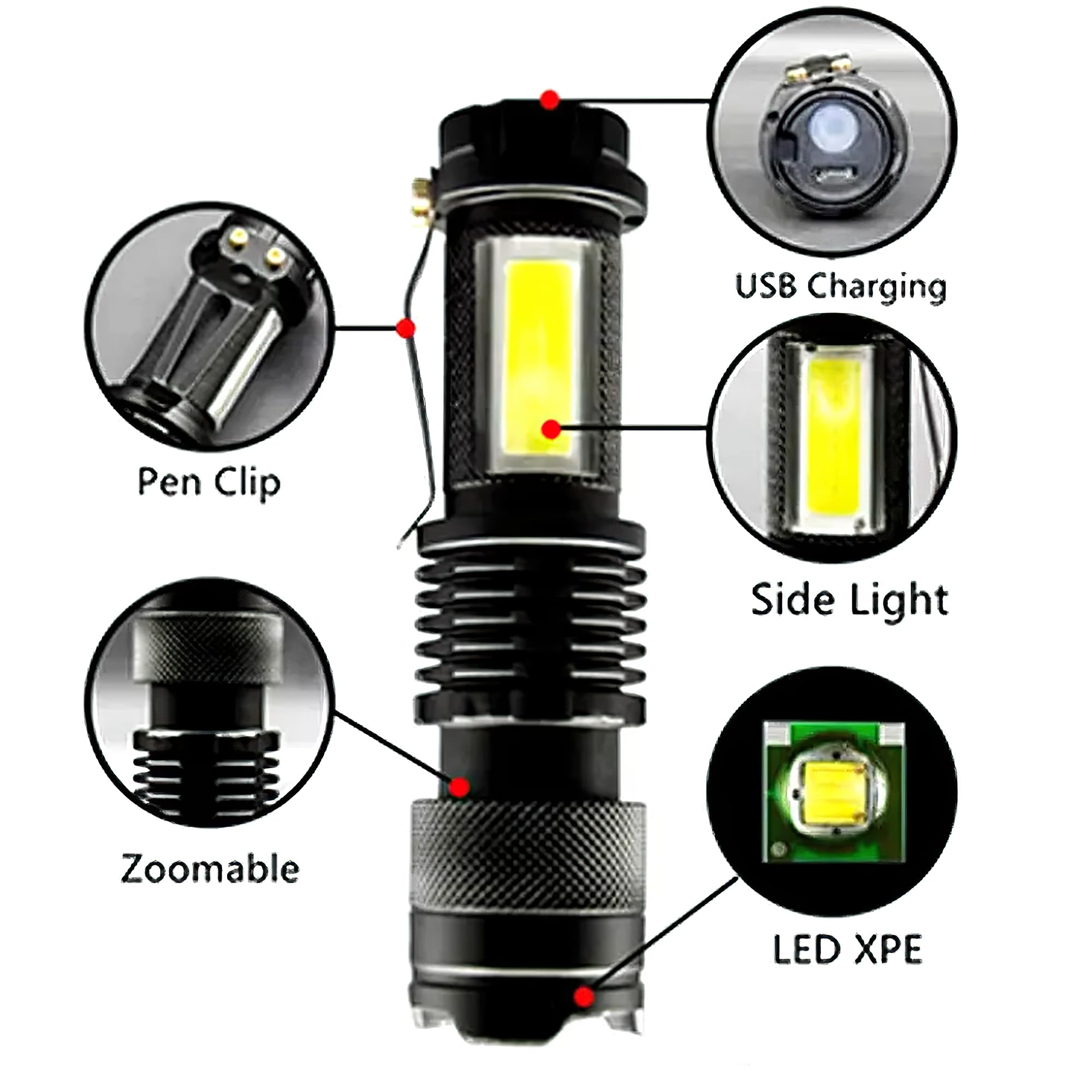 Ht Life Mini Led Flashlight Rechargeable Flashlight With Zoomable Focus, Super Bright Flashlight For Camping, Hiking, Emergency, Power Outage, Car, Home, Edc, Survival,  For Men And Women