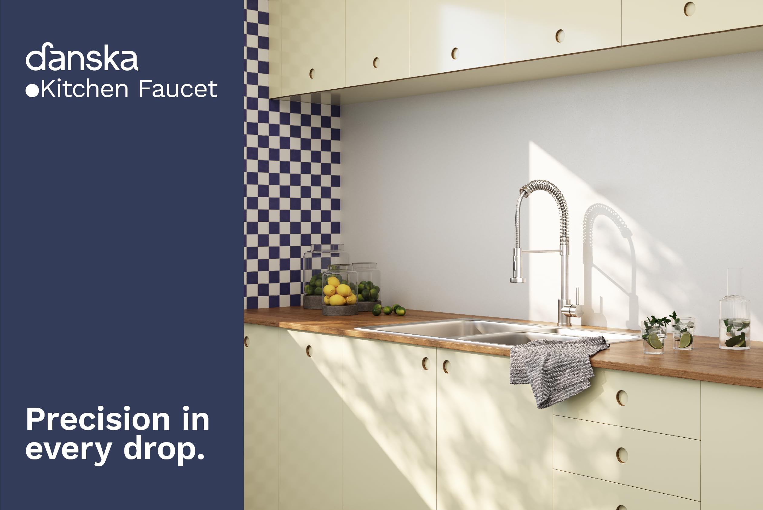 Danska Kitchen Faucet - Single-Lever Danish Design  Pull Down Sprayer  360° Swivel Spout  Brushed Nickel Finish  Brass & Stainless Steel Build  Great Water Flow At 1.8Gpm  Diy Installation