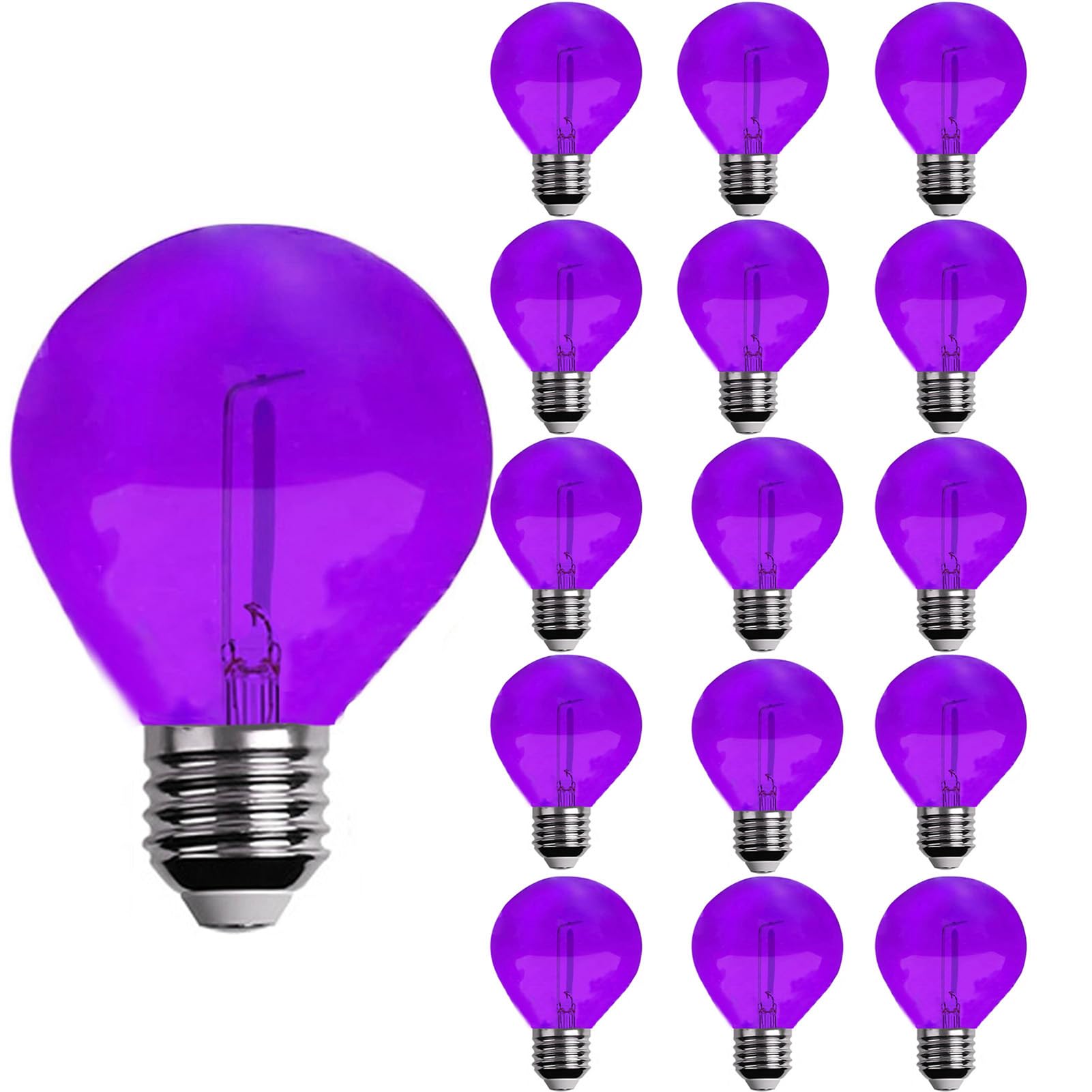 Juzizjmefod G40 Light Bulbs Replacement Purple 1W Shatterproof Plastic Led Globe Bulbs G40 Led String Lights Replacement Bulb E12/C7 Candelabra Base For Indoor Outdoor Patio String Lights,15 Pack(Purple)