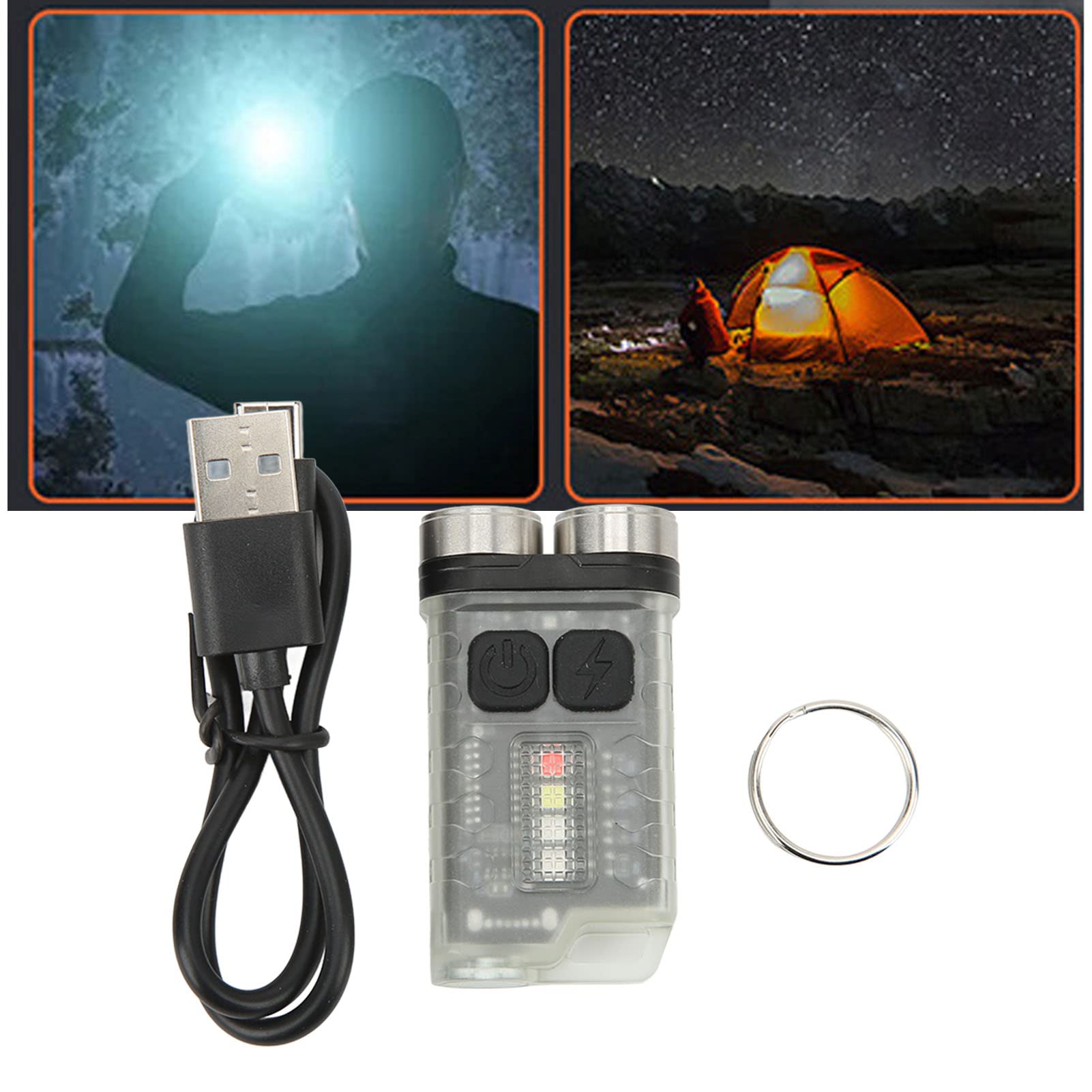 Socobeta Small Flashlight, 12 Levels Light 900Lm Keychain Flashlight Magnetic Suction Usb Charging For Camping(White)