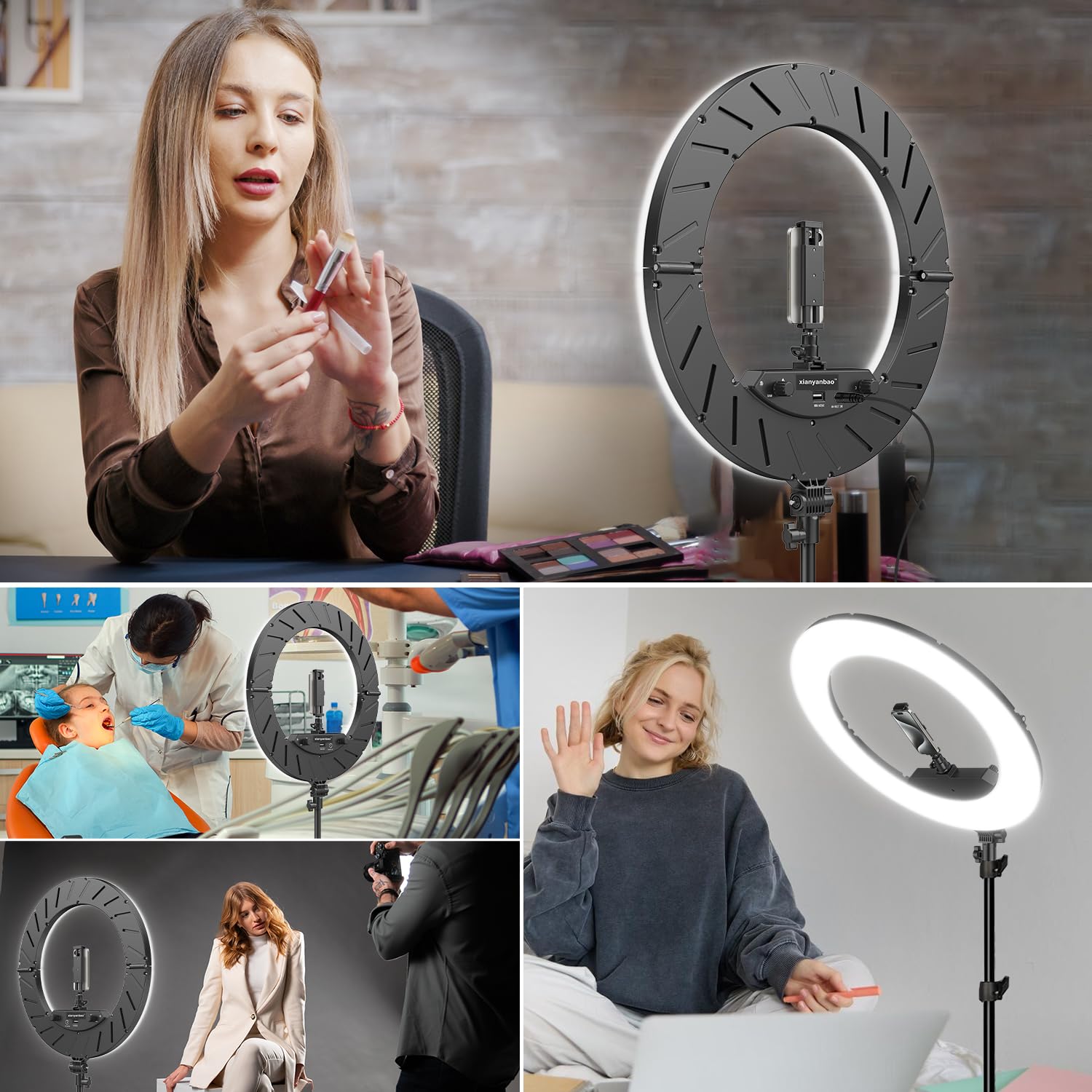 Xianyanbao 18 Inch Ring Light Kit, 55W6700K Dimmable Led Light, Tripod Stand, Remote Controller,Box,Cri95,Black