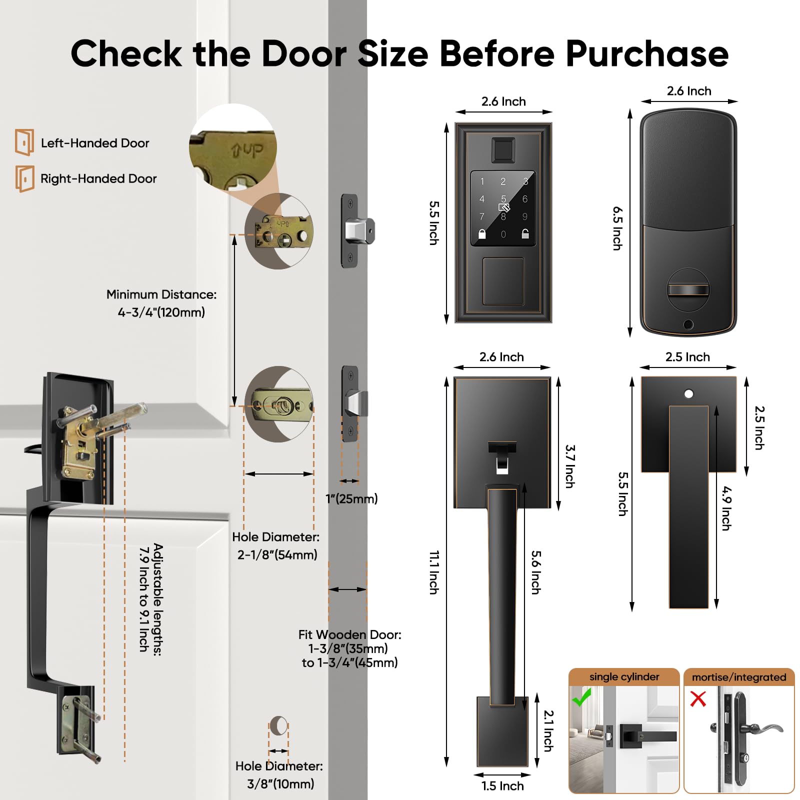 Yytdzsw Smart Front Door Lock Set, Keyless Entry Door Lock Deadbolt With Handle Set, Touchscreen Keypad Smart Locks, Fingerprint Access, App Control, Oil Rubbed Bronze