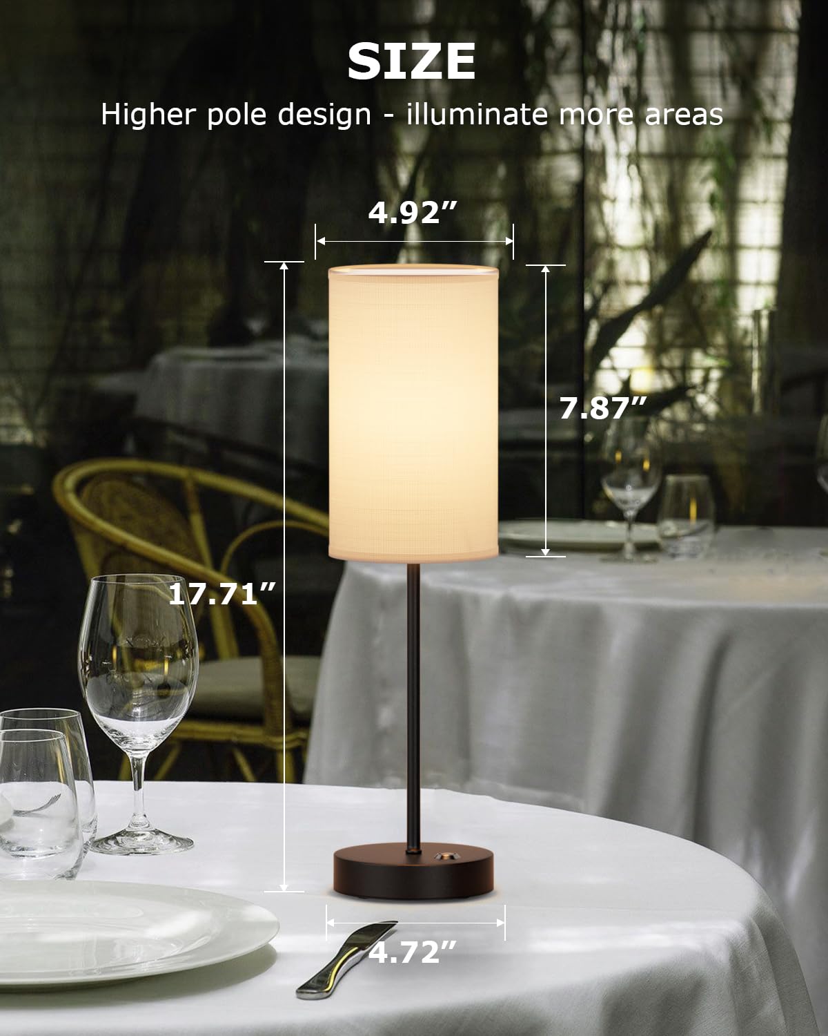 Lundwa 2-Pack Cordless Led Table Lamps 6000Mah Rechargeable Lamp Battery Operated Table Lamp Portable Desk Lamp With Fabric Shade, Stepless Dimming Bedside Night Lamp For Bedroom, Office, Restaurant (Black)