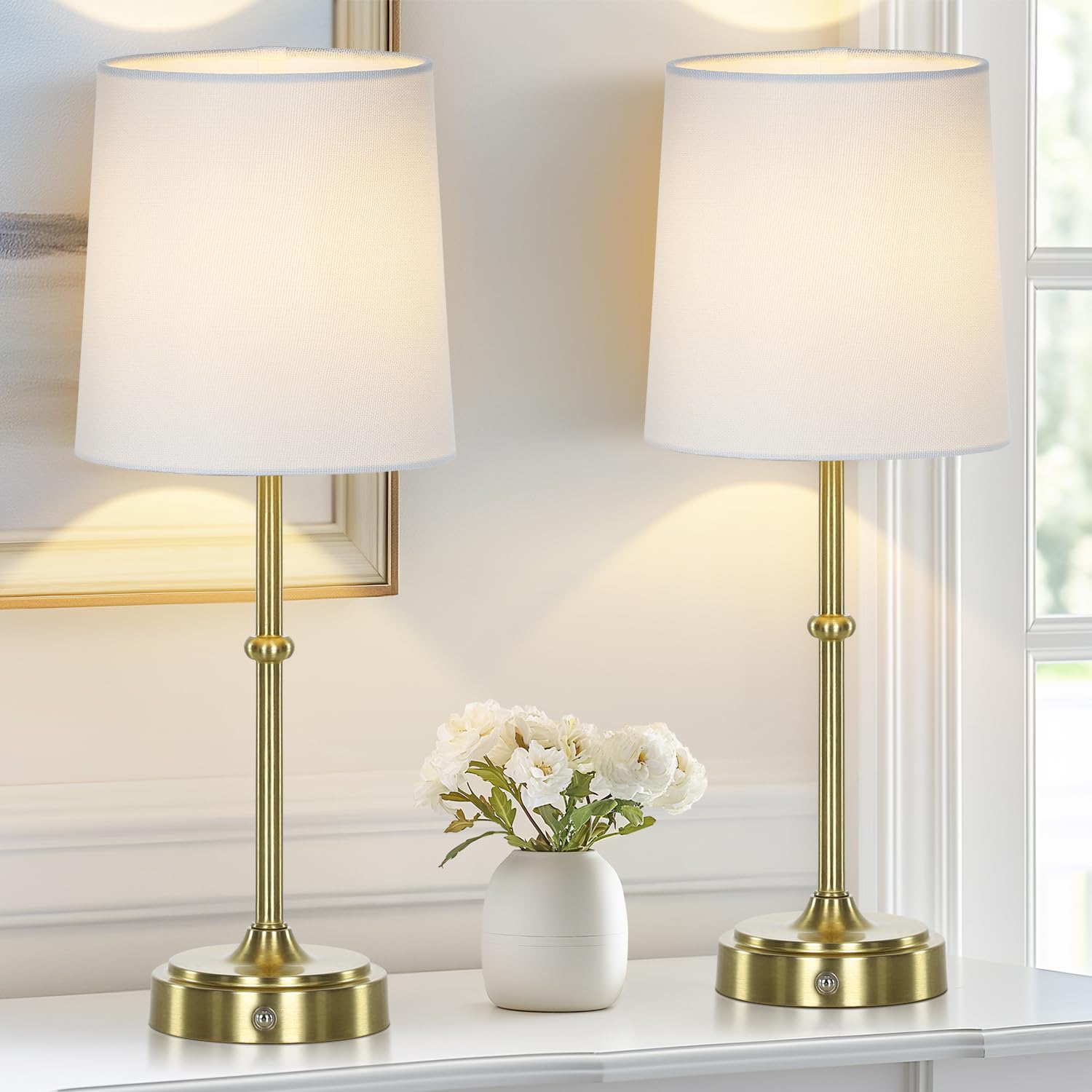 Cinyirong 16" Portable Cordless Table Lamp Set Of 2, Built-In Rechargeable Battery Lighting, Dimmable Lamp For Bedroom, Bedside, Gold Lamps For Dining Room, Antique Brass