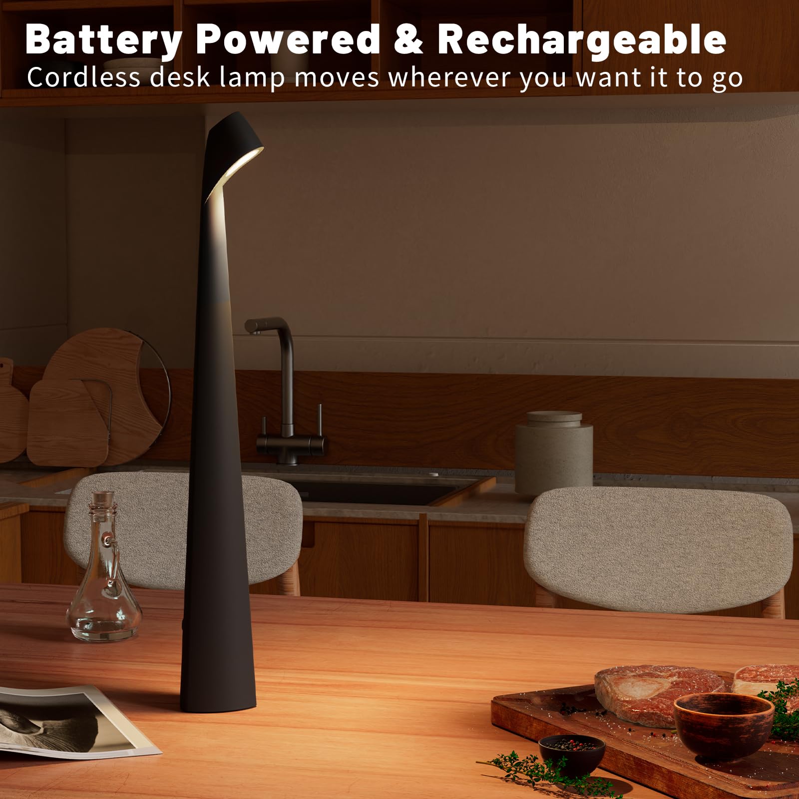 Yyxgoob Table Lamps Cordless Rechargeable Battery Light, Led Desk Lamps Outdoor Portable Touch Lamps, Operated Wireless Portable Lamp. (Black)