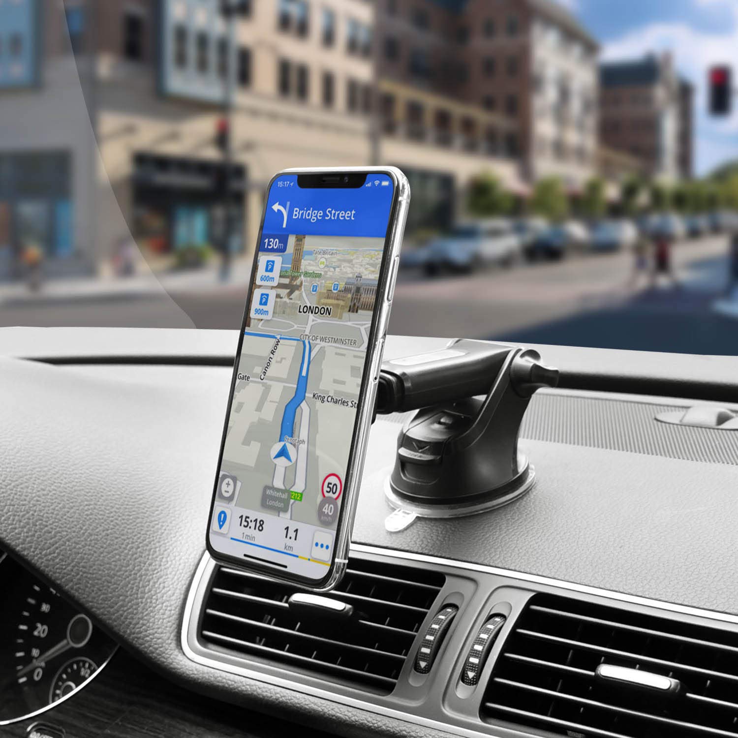 1Zero Magnetic Phone Car Mount With Quick Extension Telescopic Arm, Hands- Windshield Dashboard Cell Phone Holder For Car Compatible With Iphone Smartphone, Sticky Suction Cup, 6 Strong Magnets
