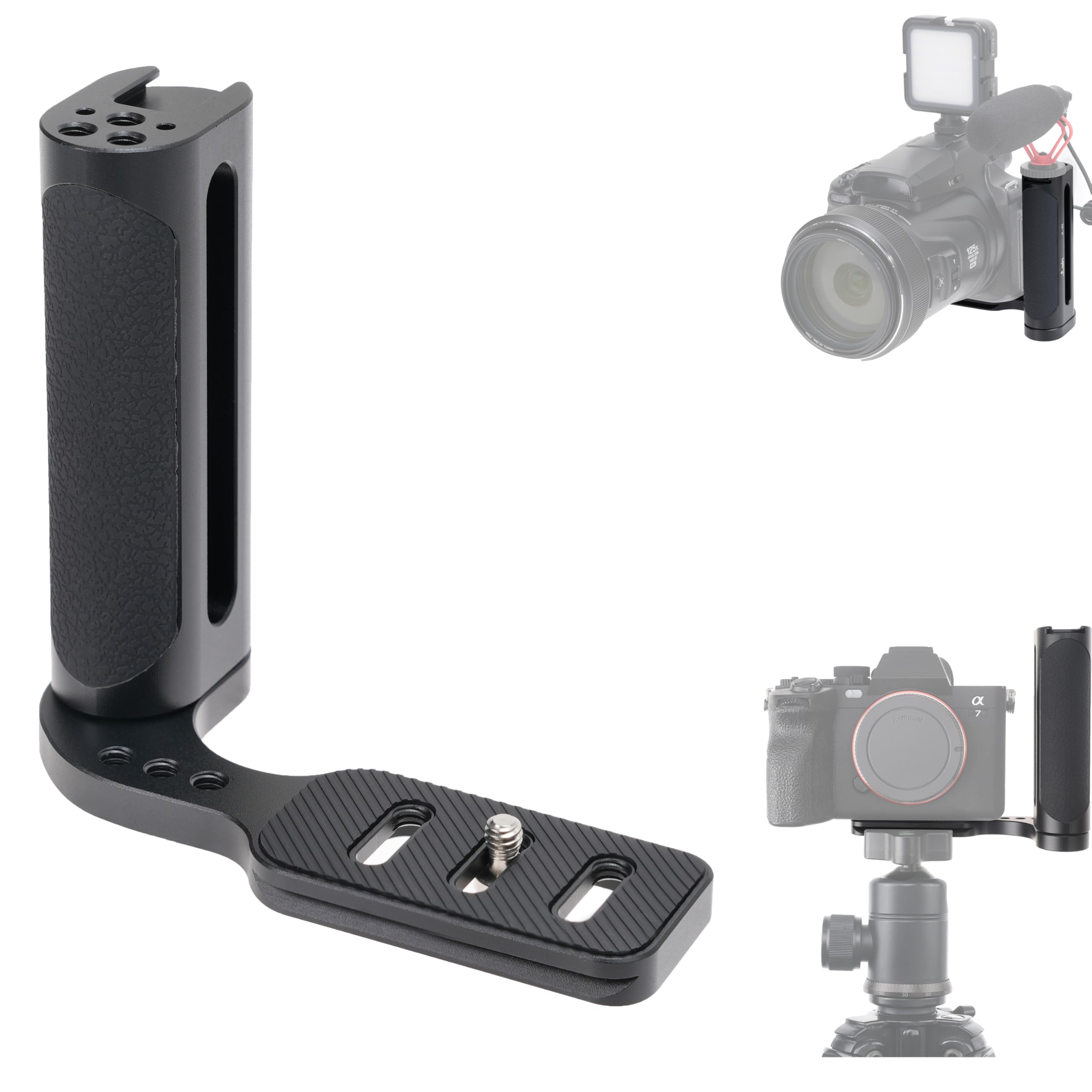 Fotga Universal Left-Hand Side Handle Grip Holder Video Stabilizer With Arca Swiss Base Plate For Canon/Nikon/Sony/Panasonic Dslr Mirrorless Camera,Cold Shoe 1/4"-20 Holes For Led Light/Microphone