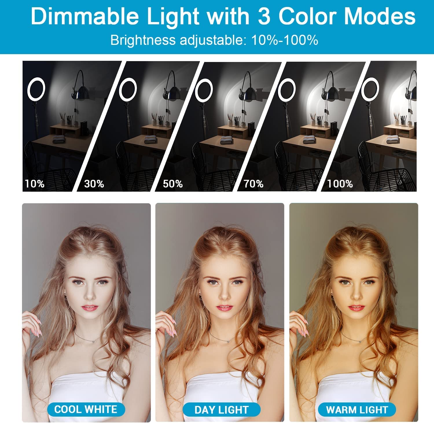 Fangflower Selfie Ring Light 9 Inch With 27”-50” Tripod Stand For Video Recording＆Live Streaming, 10 Rgb Ring Lamp With Desk Tripod, Halo Ring Light For Tiktok/Live Stream/Makeup/Youtube