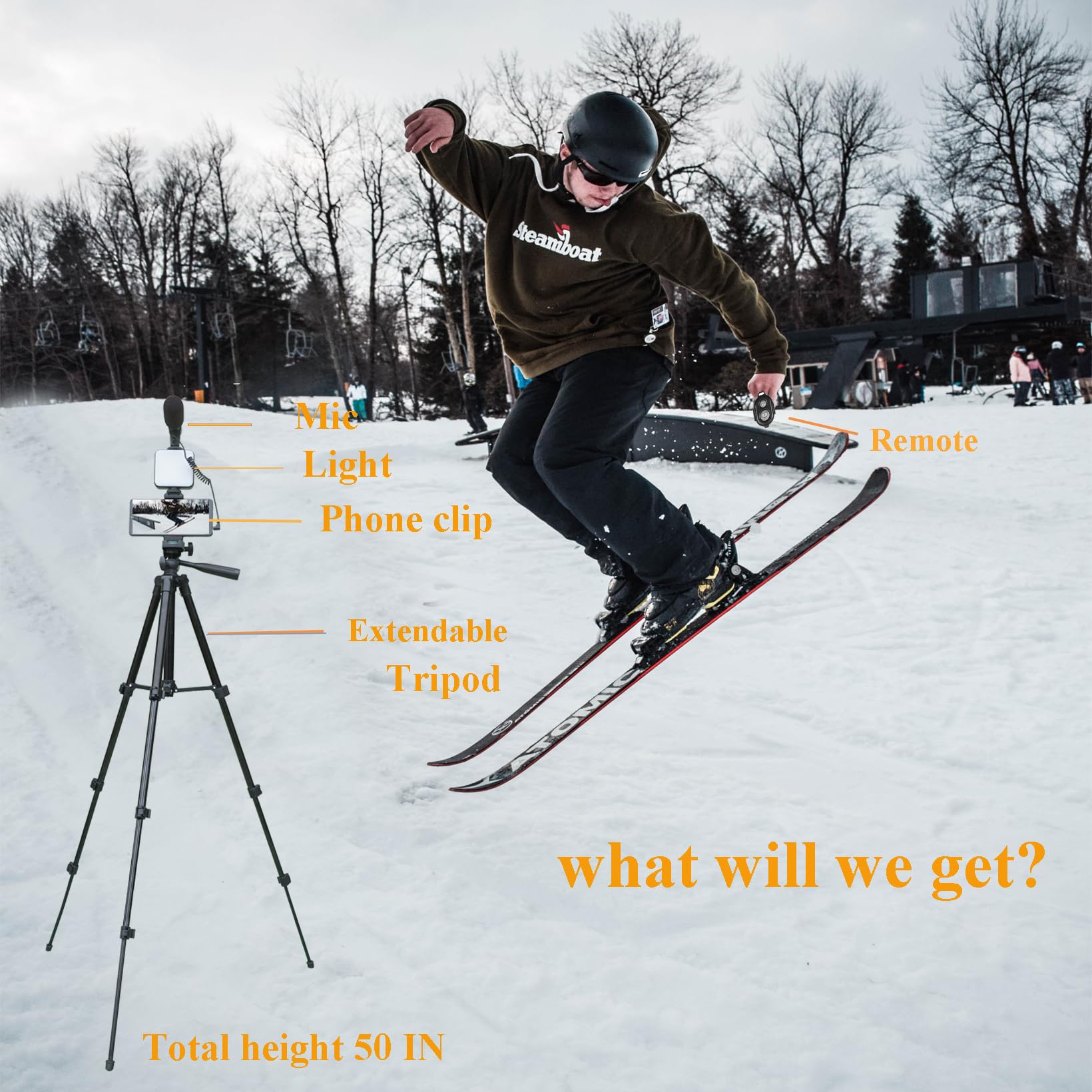 Docleen Smartphone Video Kit, Vlogging Kit, Youtuber Kit, With Microphone Light Tripod 50" Extendable Phone Clip Remote Control Compatible With Iphone/Smartphone/Cameras