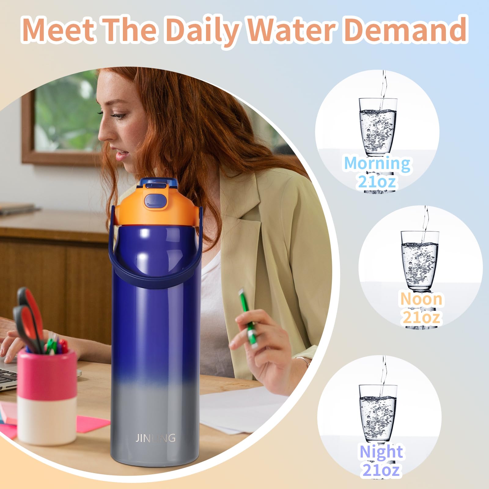 Insulated Water Bottle With Straw,Stainless Steel Flask For Sports And Travel,64Oz