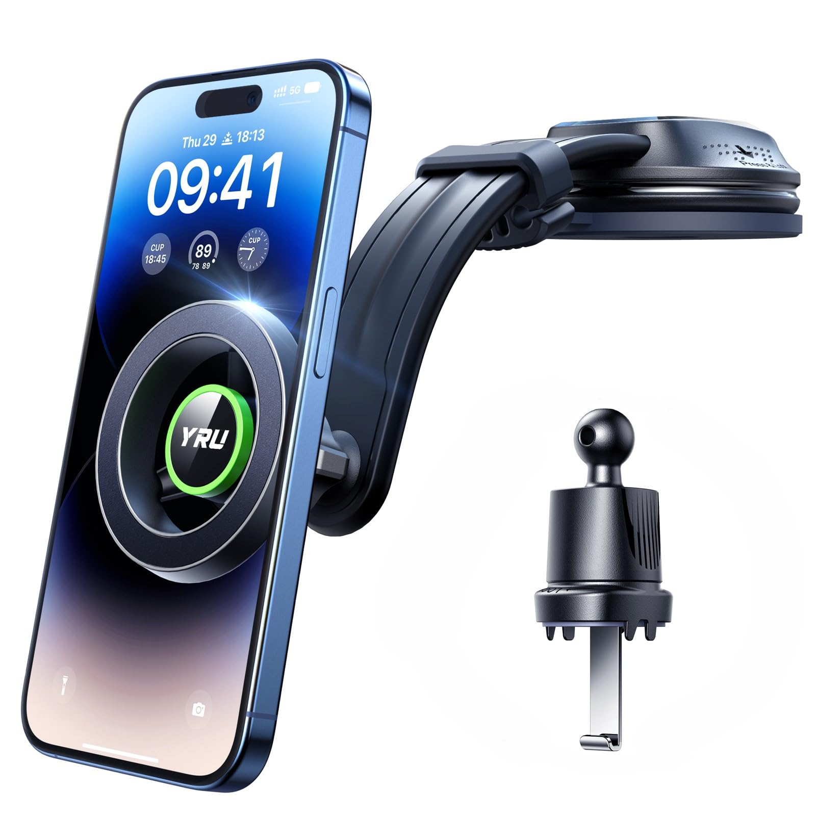 Yru [ Ultra Strongest Magnet] Vacuum Magnetic Car Phone Holder For Magsafe [360° Rotatable Suction] Cell Phone Mount For Dashboard Windshield Vent Cradle For Iphone 16 Pro Max 15 14 Android, Green
