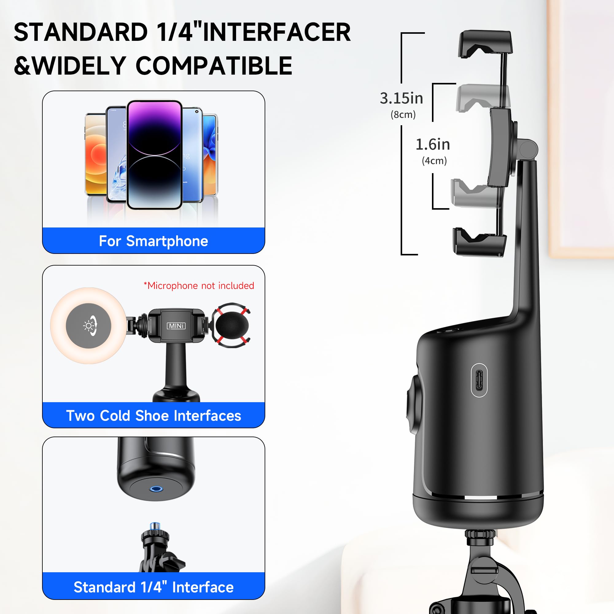 Selfieshow Auto Face Tracking Tripod With 2 Selfie Ring Light, 360° Rotation Face Body Phone Holder Smart Shooting Camera Mount With Remote, Rechargeable Smart Shooting Holder For Vlog, Streaming, Video, Tiktok