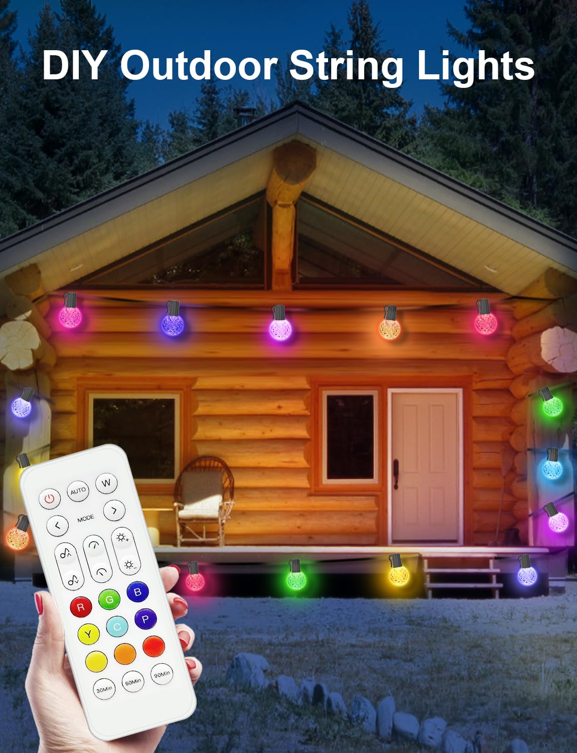 Ikery Rgb Outdoor String Lights 50Feet，Usb 5V G40 Globe Led Patio Lights With 25 Dimmable Led Bulbs, Remote+App Control，Waterproof Hanging Lights For Backyard Porch Balcony Party Decor Christmas