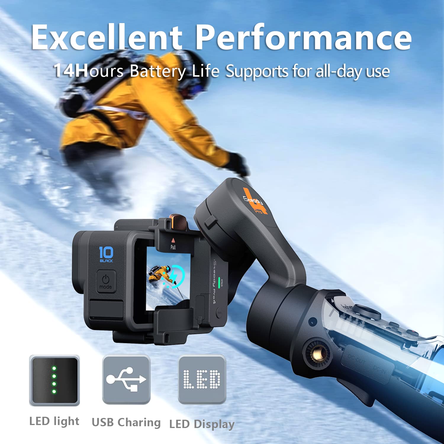 Hohem Isteady Pro 4 3-Axis Gimbal Stabilizer For Gopro Hero 11/10/9/8/7/6/5,Handheld Tripod Mount Compatible With Dji Osmo Action,Insta360 One R,Support Anti-Shake Wireless Control,Ipx4 Splash Proof