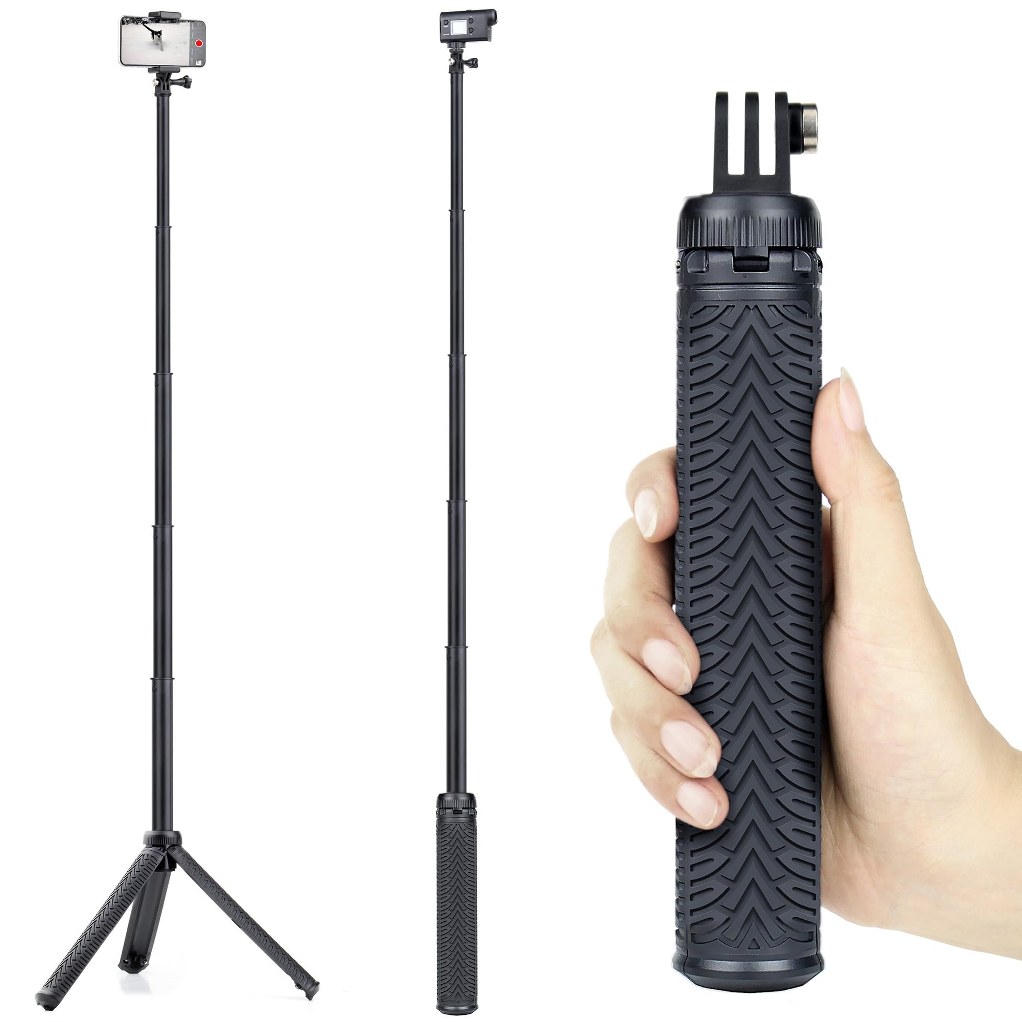 Gepuly 34''Waterproof Selfie Stick Underwater Tripod Pole Monopod For Phone Gopro Hero 13 12 11 10 9 8 7 6 5 4, Fusion, Akaso,Sjcam,Dji Action Cameras(3-In-1: Hand Grip,Selfie Stick,Tripod Stand)