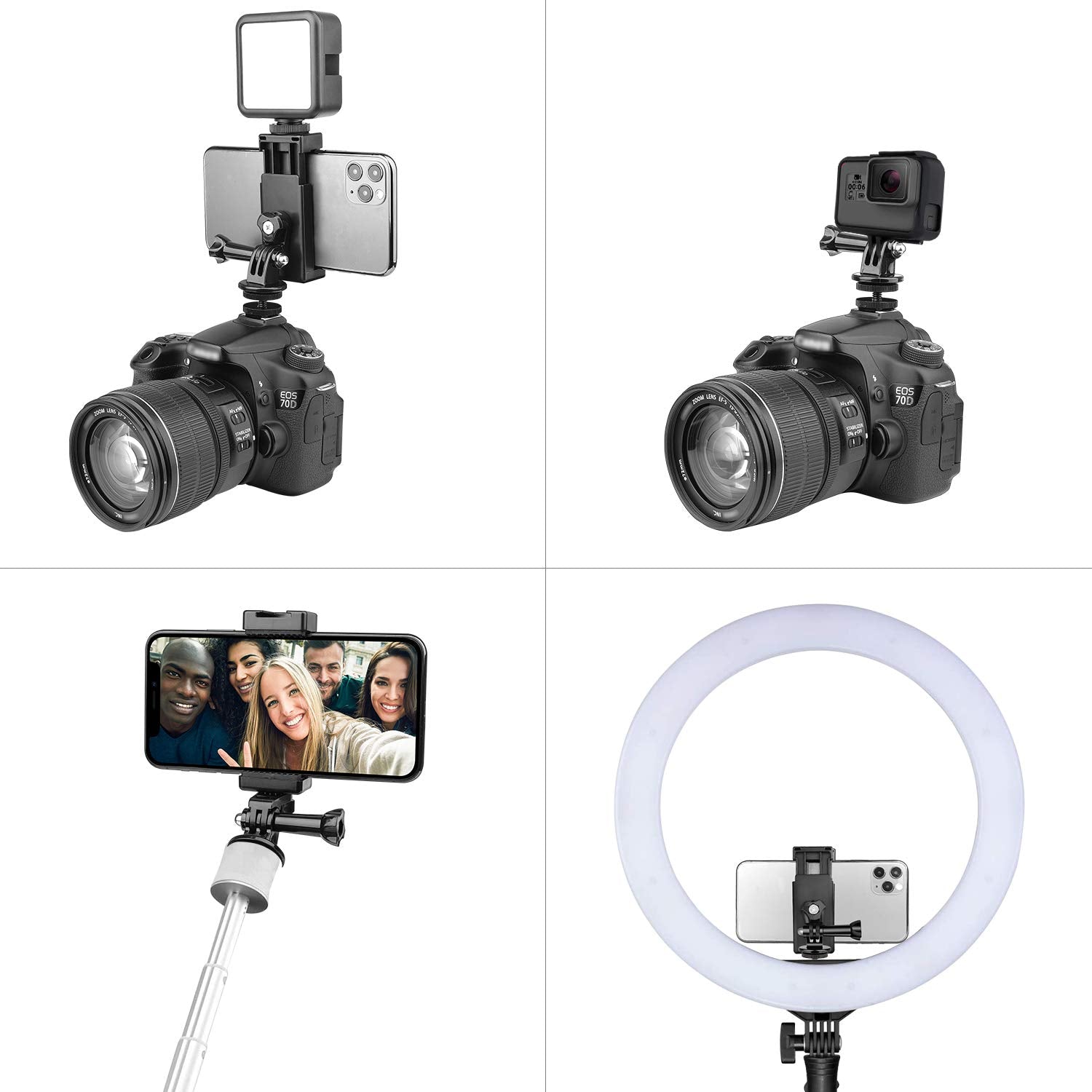 Anwenk Phone Holder Hot Shoe Mount Adapter With Cold Shoe Mount For Microphone/Flash Light Compatible With Gopro Hero Dji Osmo Action Camera Smartphone, Attach On Dslr Camera/Ring Light/Tripod