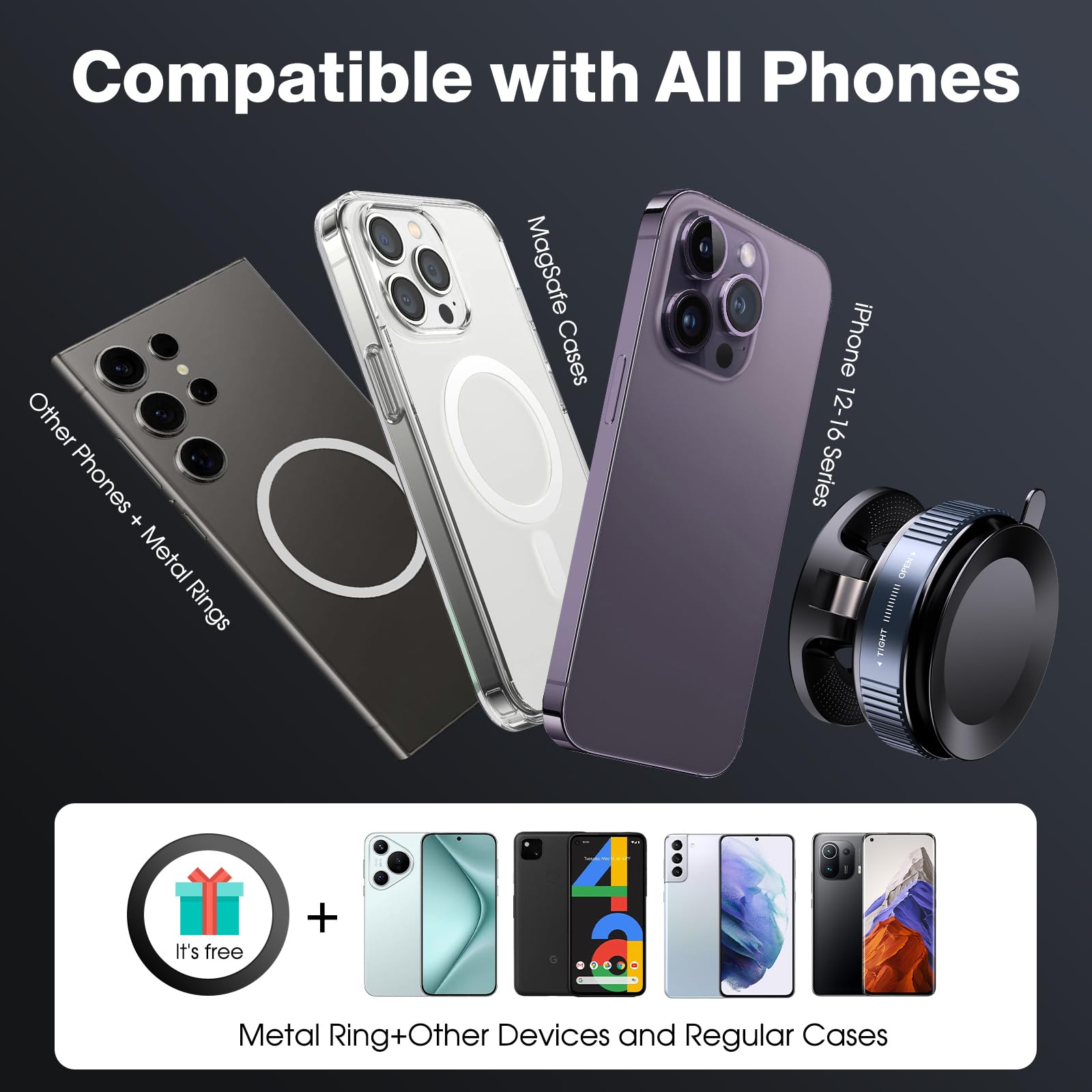 Jikasho Vacuum Magnetic Suction Phone Holder, Foldable And Retractable Hands- Suction Cup Phone Mount For Car/Gym/Mirror/Smooth Surface, Compatible With Iphone Android And All Smartphones (Black)