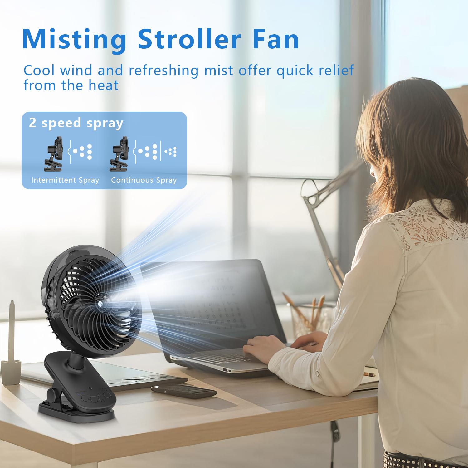 Portable Misitng Fan, 8000Mah Battery Operated Clip On Fan With Clip For Desk, Auto Oscillating