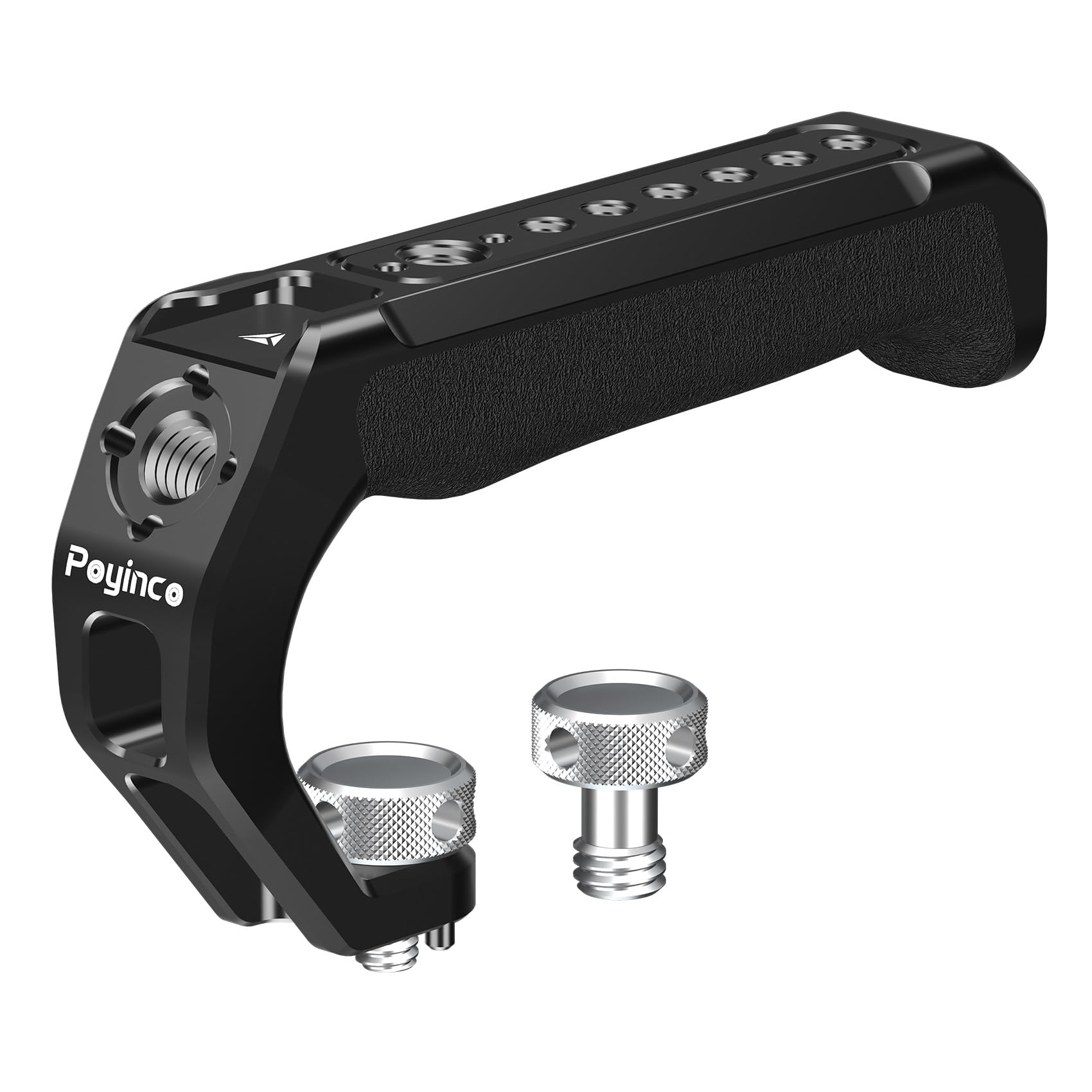Poyinco Top Handle With 1/4" Threaded Stud 3/8" Threaded Stud With Arri Dowel Pin, Silicone Handle With 1/4" 3/8" Thread And 2 Cold Shoes Jn-107B
