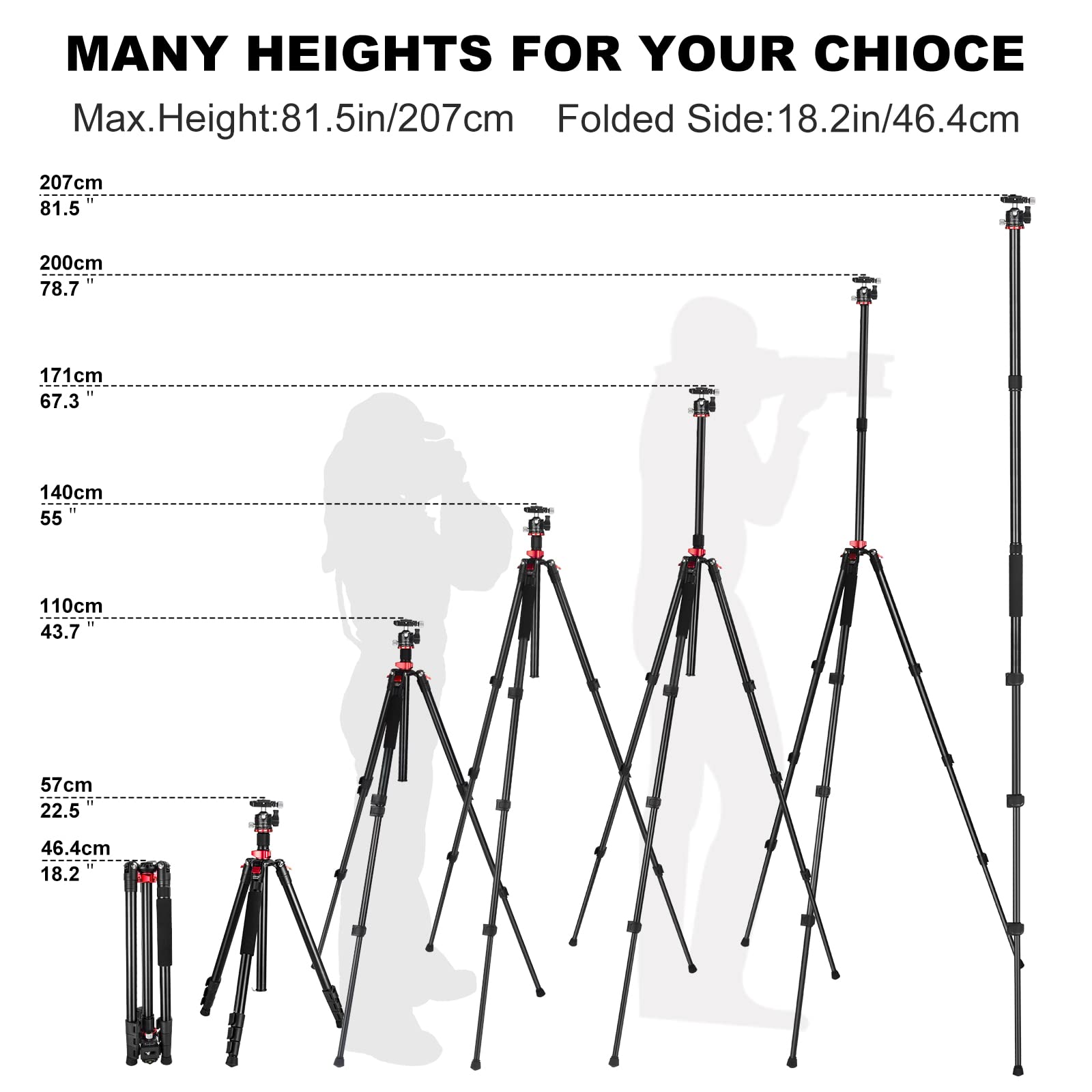 Camerig Camera Tripod, 78.7" Tripod For Camera, Aluminum Professional Camera Tripods & Monopods Load Up To 17.6 Lbs