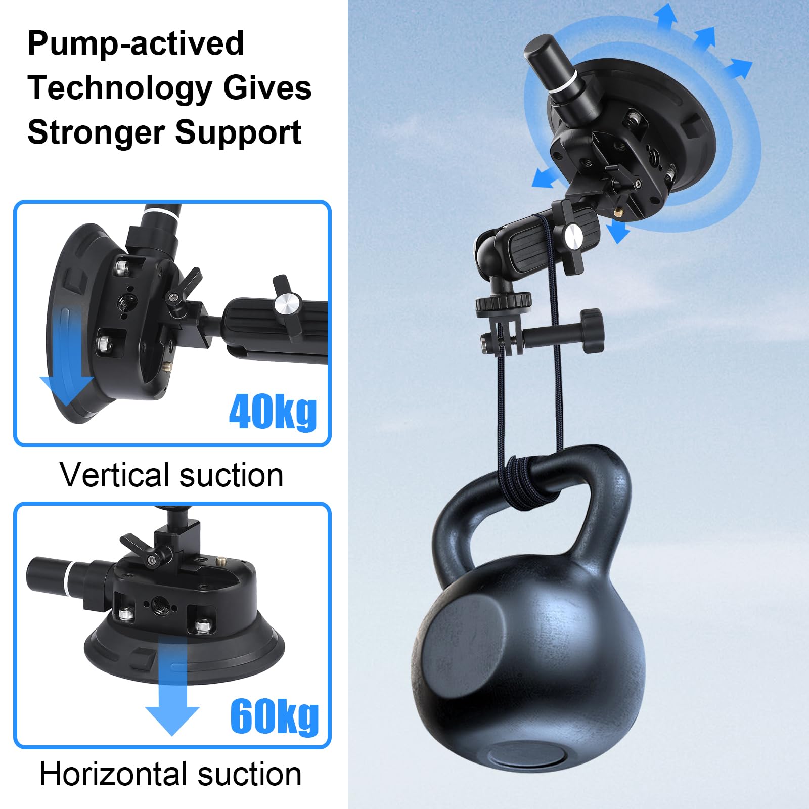 Taisioner Camera Suction Cup Mount 4.5In Pump-Actived Vacuum Suction Mount With Ball Headquick Release Magic Arm Metal Suction Cup Mount On Car Boat Windshield Window Camera/Action Camera/Phone Holder