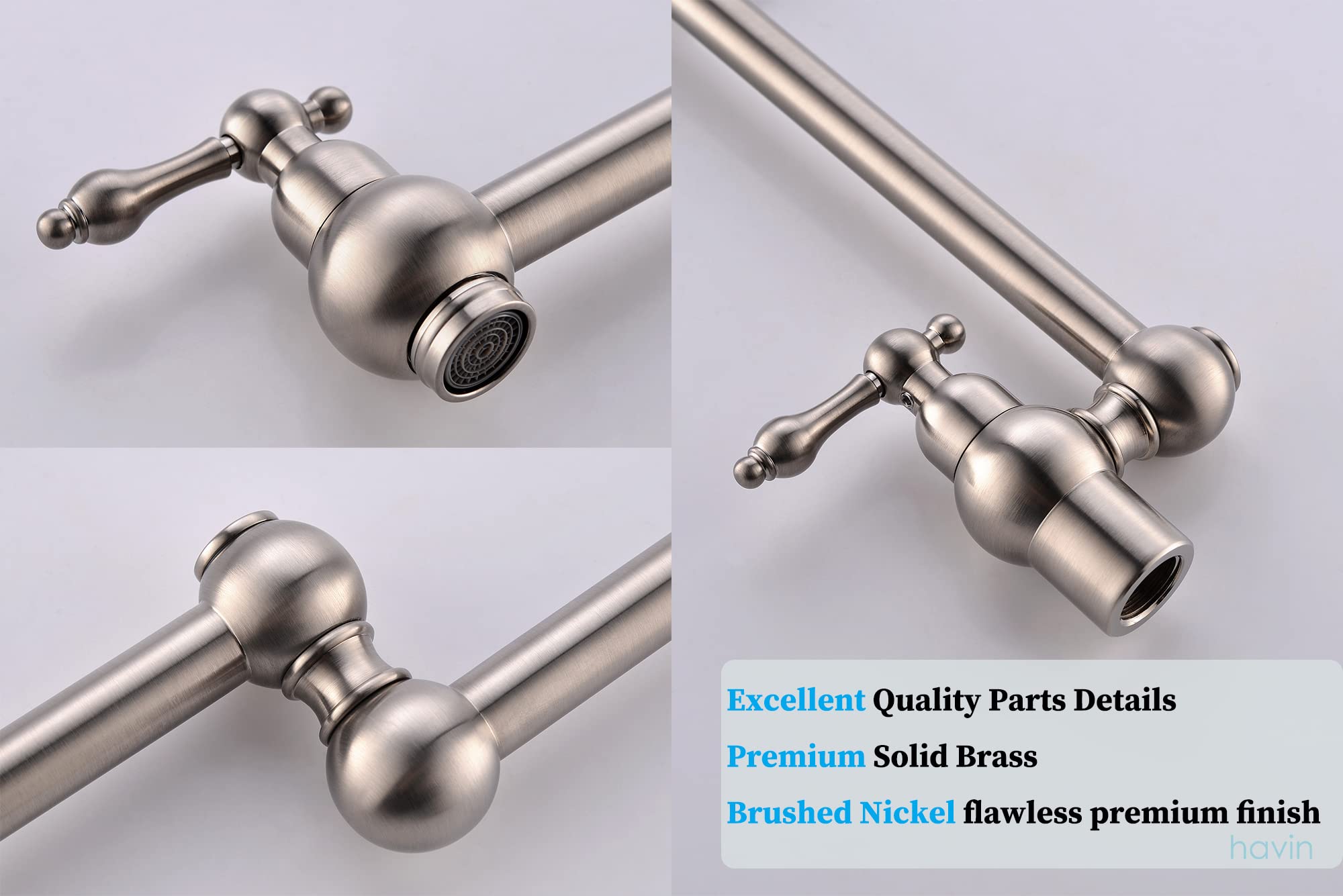 Havin Brass Pot Filler,Wall Mount Commercial,Copper Material Kitchen Folding Faucet,Coffee Machine Faucet With Stretchable Double Joint Swing Arms,Brushed Nickel