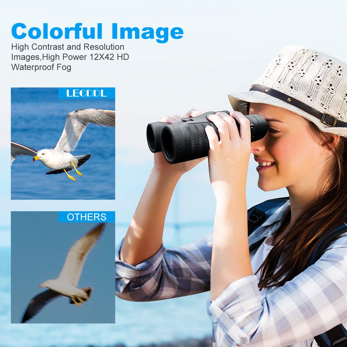 Weareok 12X42 Binoculars For Adults, Binoculars With Weak Light Vision, Smartphone Photograph Adapter - 18Mm Large View Eyepiece,16.5Mm Super Bright Bak4 Prism Fmc Lens For Birds Watching Hunting Sports