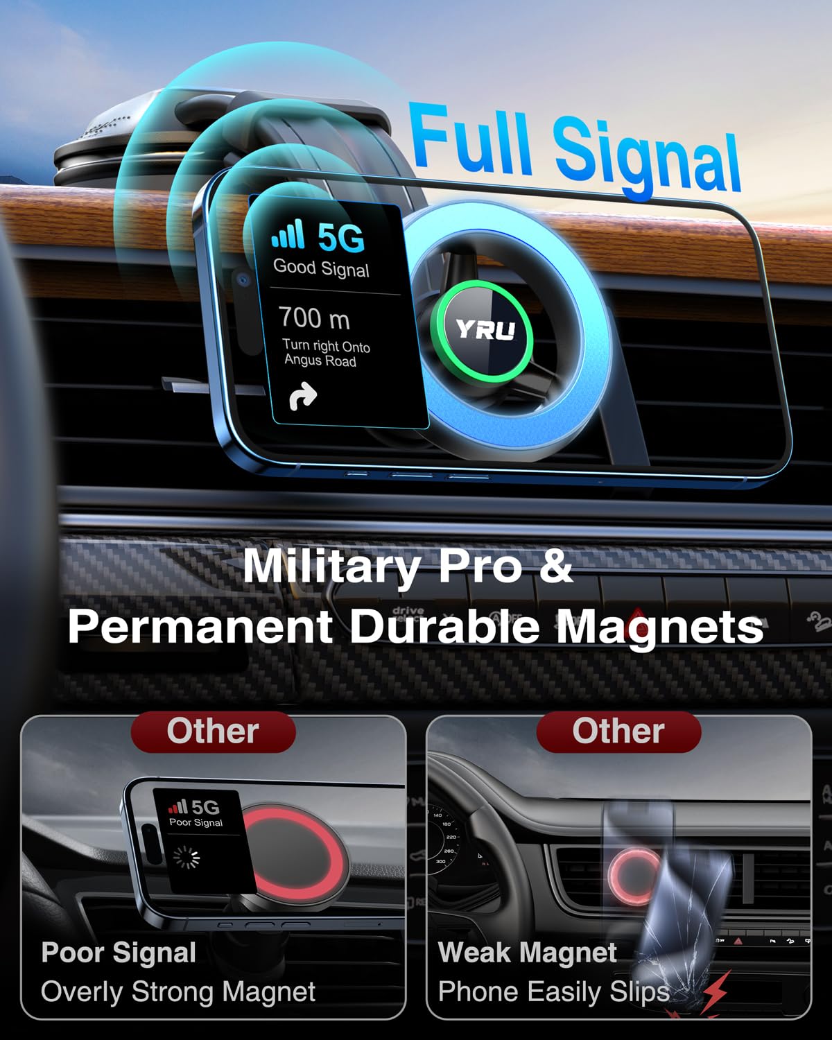 Yru [ Ultra Strongest Magnet] Vacuum Magnetic Car Phone Holder For Magsafe [360° Rotatable Suction] Cell Phone Mount For Dashboard Windshield Vent Cradle For Iphone 16 Pro Max 15 14 Android, Green