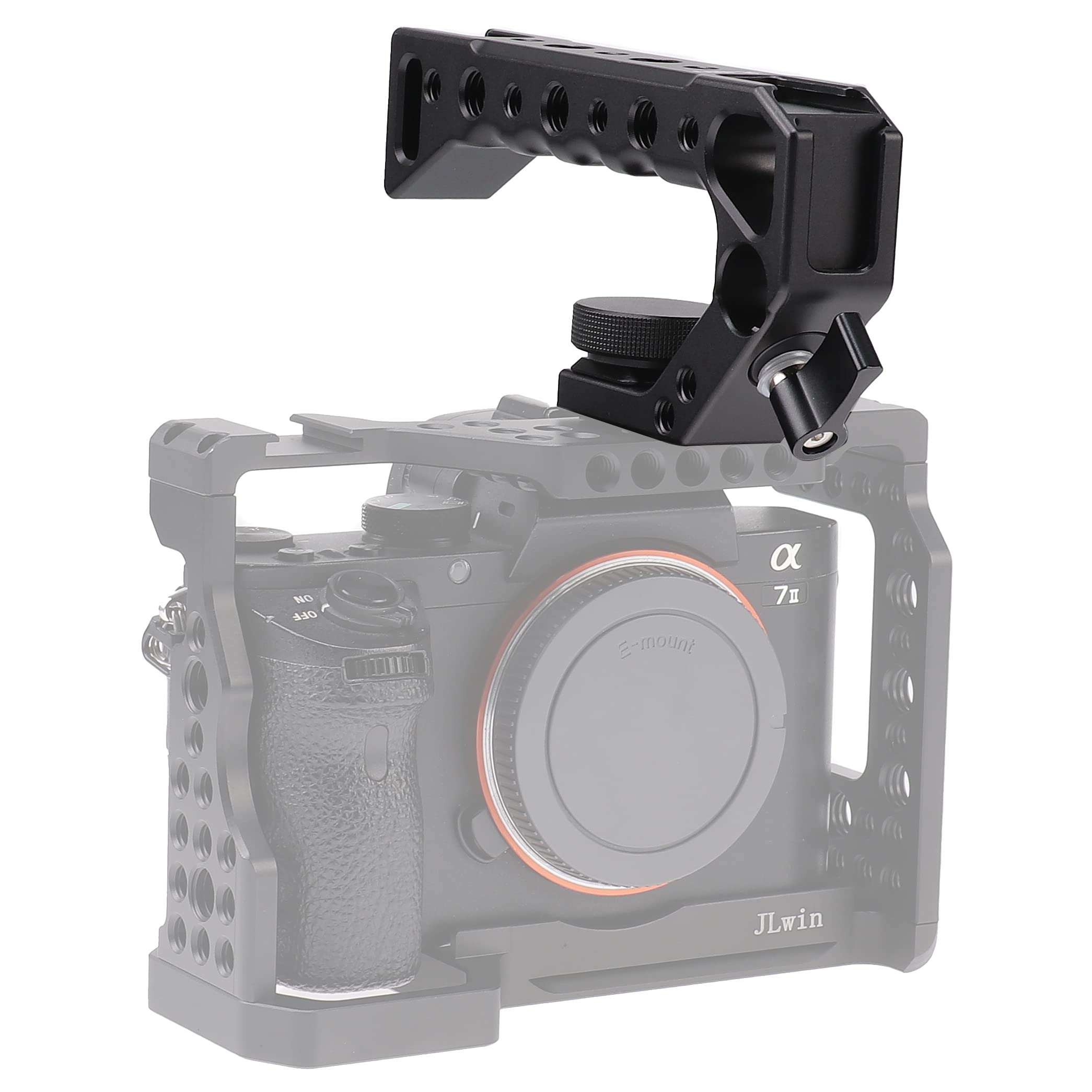 Focusfoto Top Handle Grip With 3/8" Locating Hole For Arri Standard Camera Cage, Extension Handgrip Mount With 1/4"-20 & 3/8"-16 Thread & Cold Shoe For Attaching Magic Arm, Led Video Light, Microphone