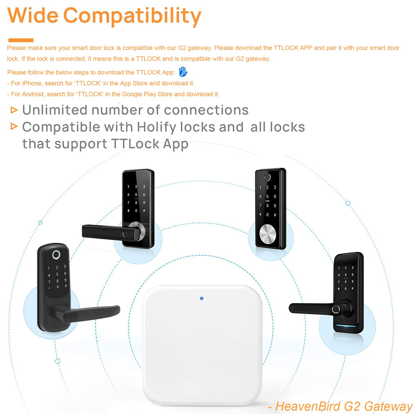 Heavenbird G2 Gateway For Tt/Dd Lock App, Gateway For Smart Door Lock With Remote Control, Only Work 2.4G Wi-Fi, Compatible With Alexa Voice Control