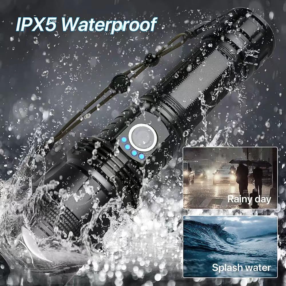 Pxhtmpk Rechargeable Led Flashlight High Lumens, 500000 Lumens Super Bright Flash Lights, Zoomable, 5 Modes, Powerful Handheld Flashlight For Camping