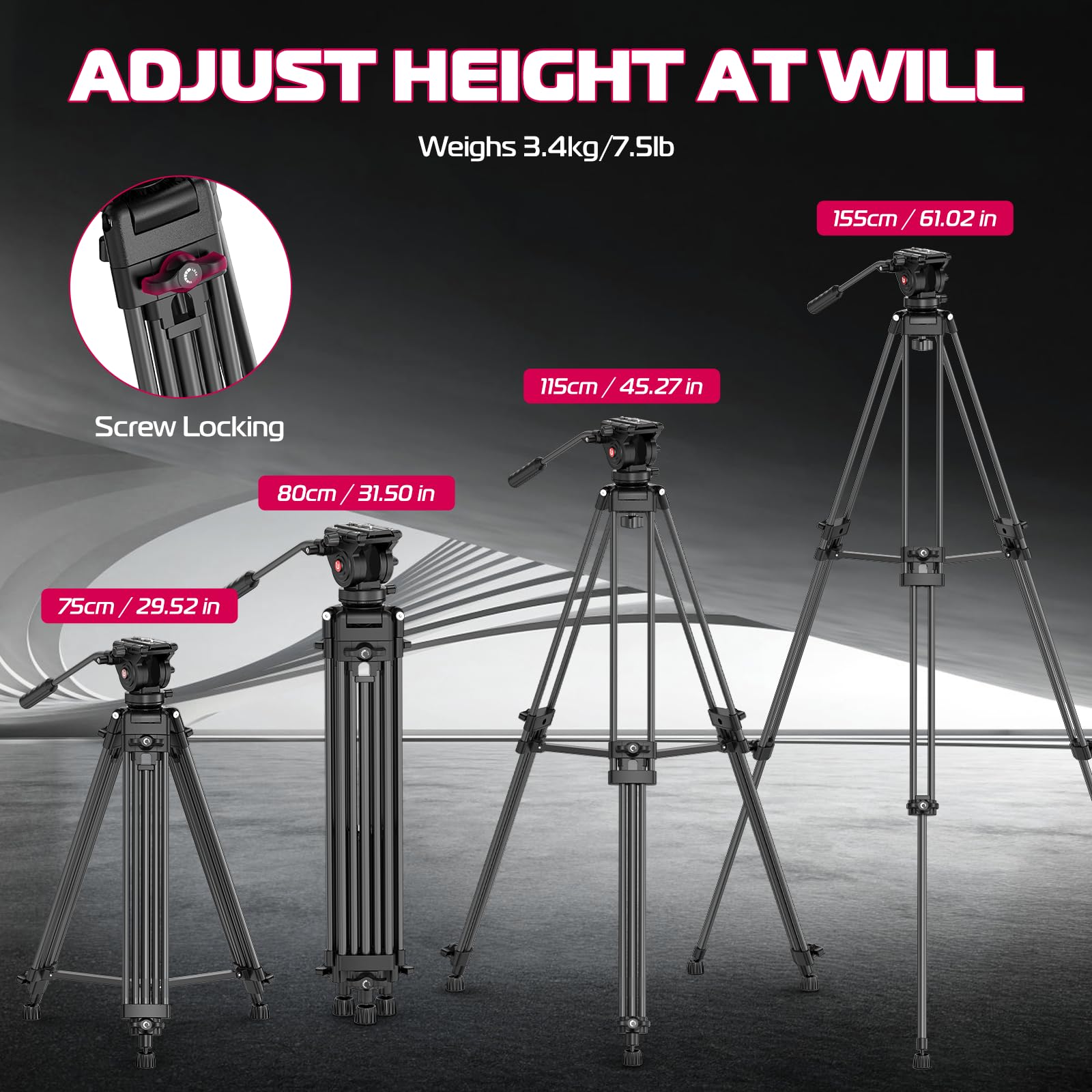 Ulanzi Mt-81 Camera Video Tripod With 360 Degree Fluid Head, 61Inch/155Cm Heavy Duty Aluminum Alloy Camera Tripod Stand, Quick Release Plate Compatible With Dslr Camcorder, Load Up To 17.6Lb/8Kg