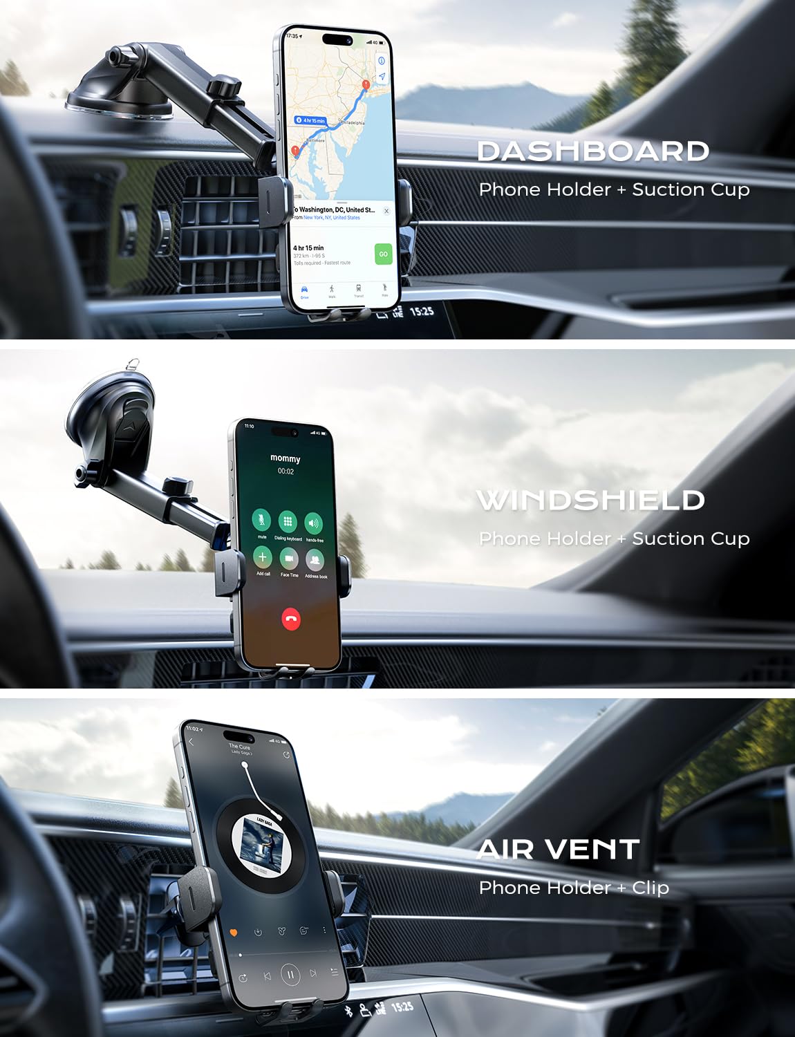 Chgeek Wireless Car Charger, 15W Fast Charging Auto Clamping Car Charger Phone Mount Phone Holder Fit For Iphone 16 15 14 13 12 Pro Max 11 Xr Xs, Samsung Galaxy S24 Ultra S23 S22 S21, S20, S10+, Black