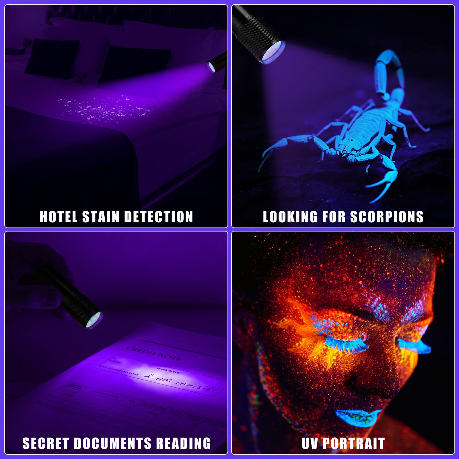 Hortsun Uv Handheld Blacklight Flashlights, Portable Black Light 9 Led Mini Light Torch Detector For Dog Cat Pets Urine And Stains, Bed Bugs And Scorpion, Halloween Ghost Haunted House(15 Pcs)