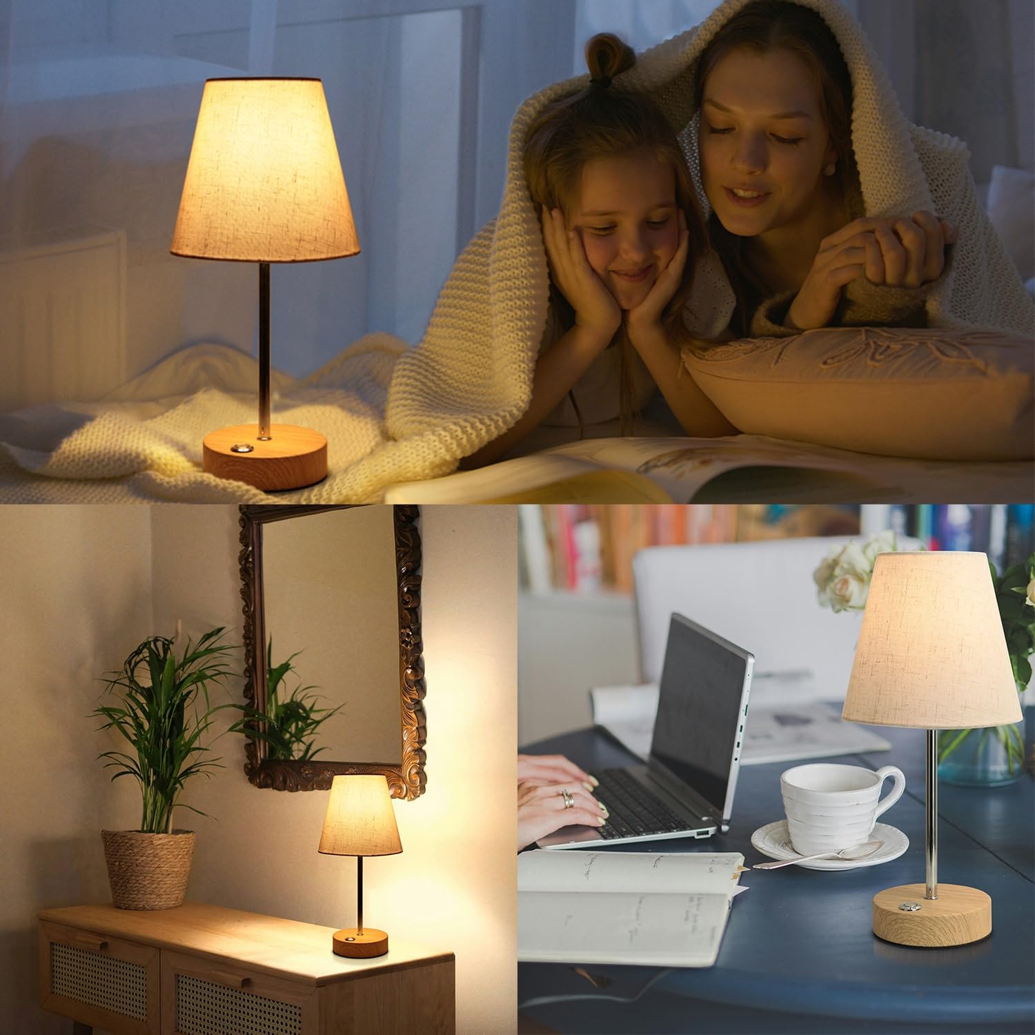 Milluxxi Cordless Lamp, 12'' Small Rechargeable Table Lamps 3000Mah Touch Control Brightness Stepless Dimmable Battery Operated Mini Fabric Shade Lamps For Living Room Dining Kitchen Counter Bedside Outdoor